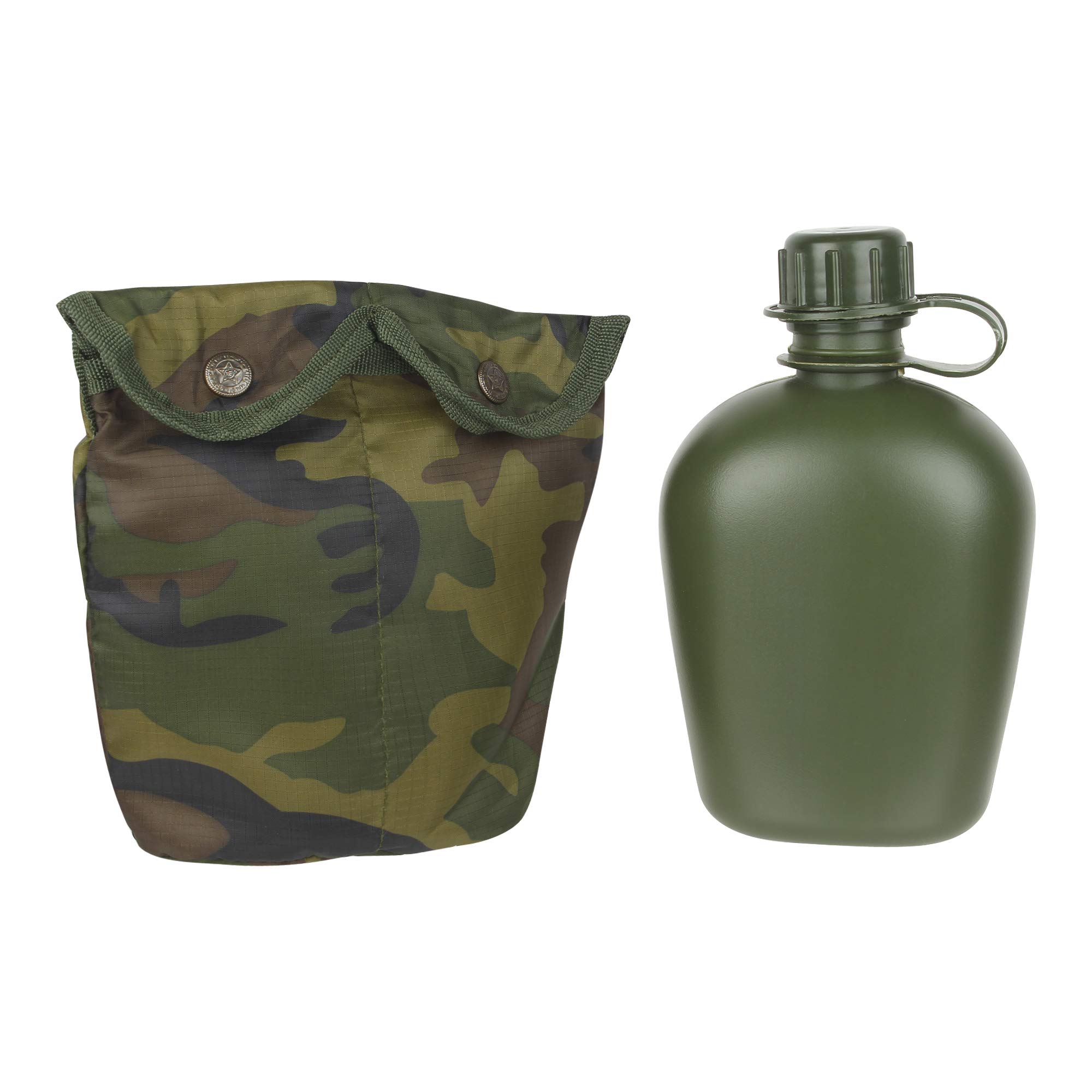 MARGAUX Outdoor Camping/Hiking/Trecking Military Canteen Plastic Bottle with Pouch- Green, Jungle Camo (1 Liters)