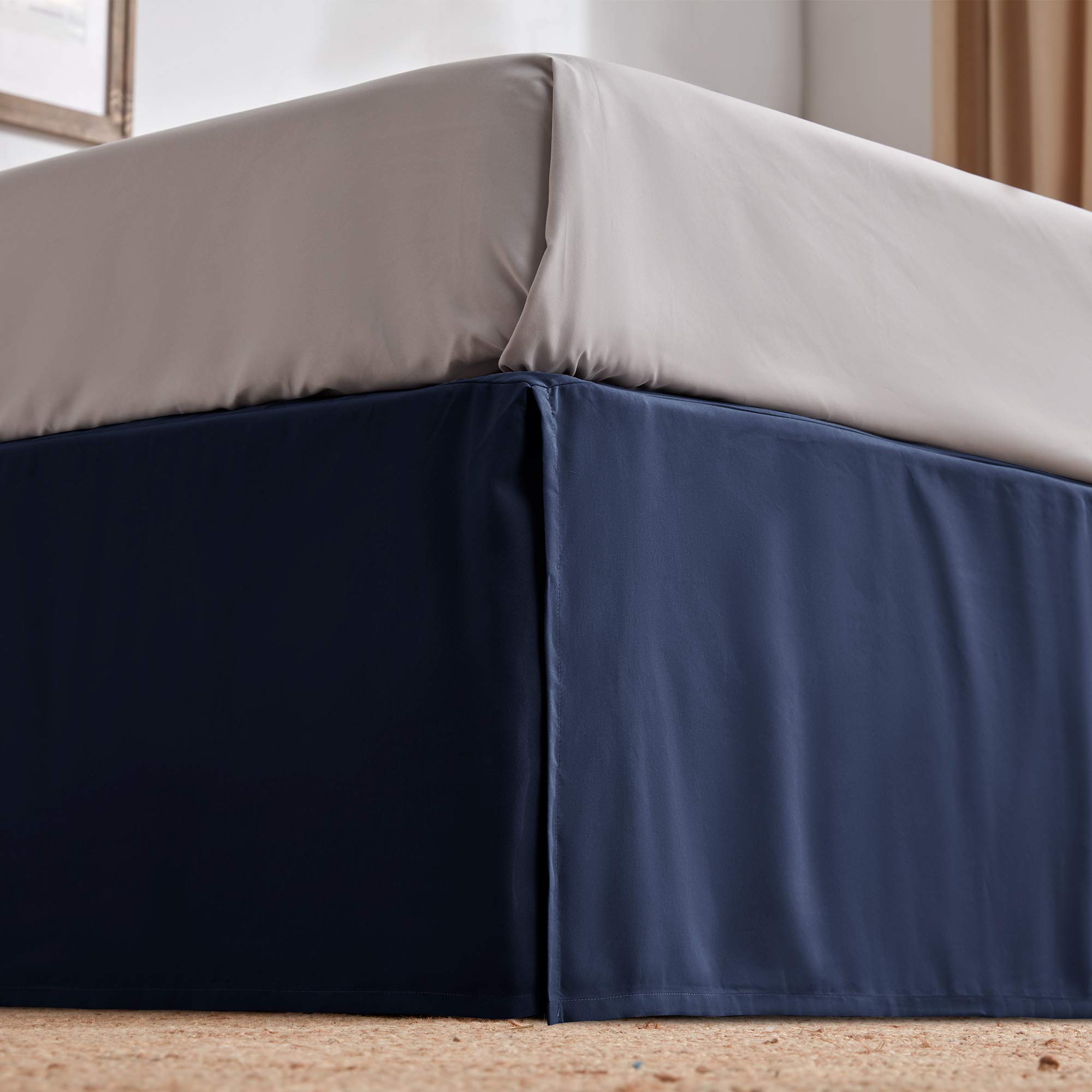 SLEEP ZONEWrap Around Pleated Bed Skirts Full Size, 15 inch Tailored Drop Easy Fit Bedskirt, Anti-Static, Wrinkle Free, and Fade Resistant (Full, Navy Blue)