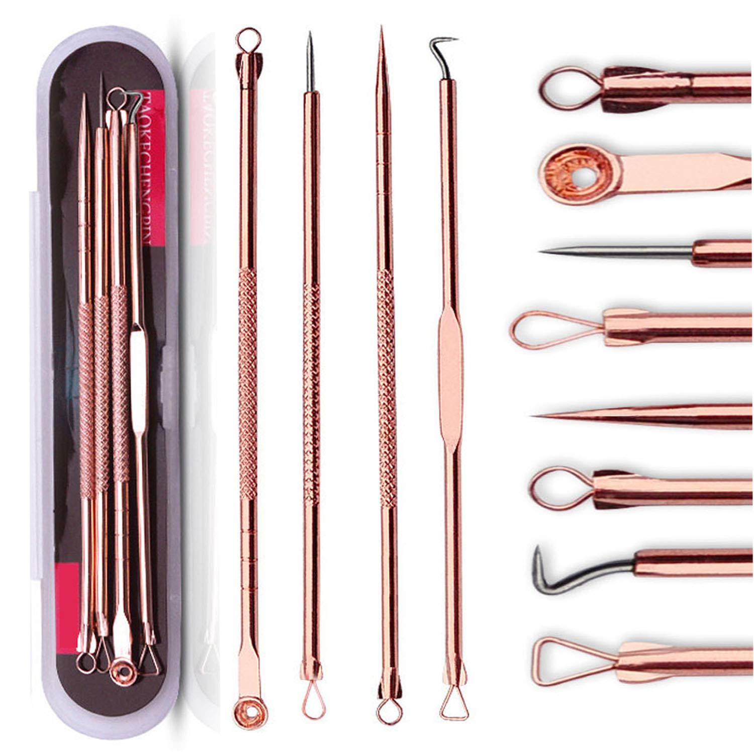 Blackhead Remover Pimple Comedone Extractor Tool Best Acne Removal Kit - Treatment for Blemish, Whitehead Popping, Zit Removing for Risk Free Nose Face Skin with Case(Rose, 4 Piece Set)