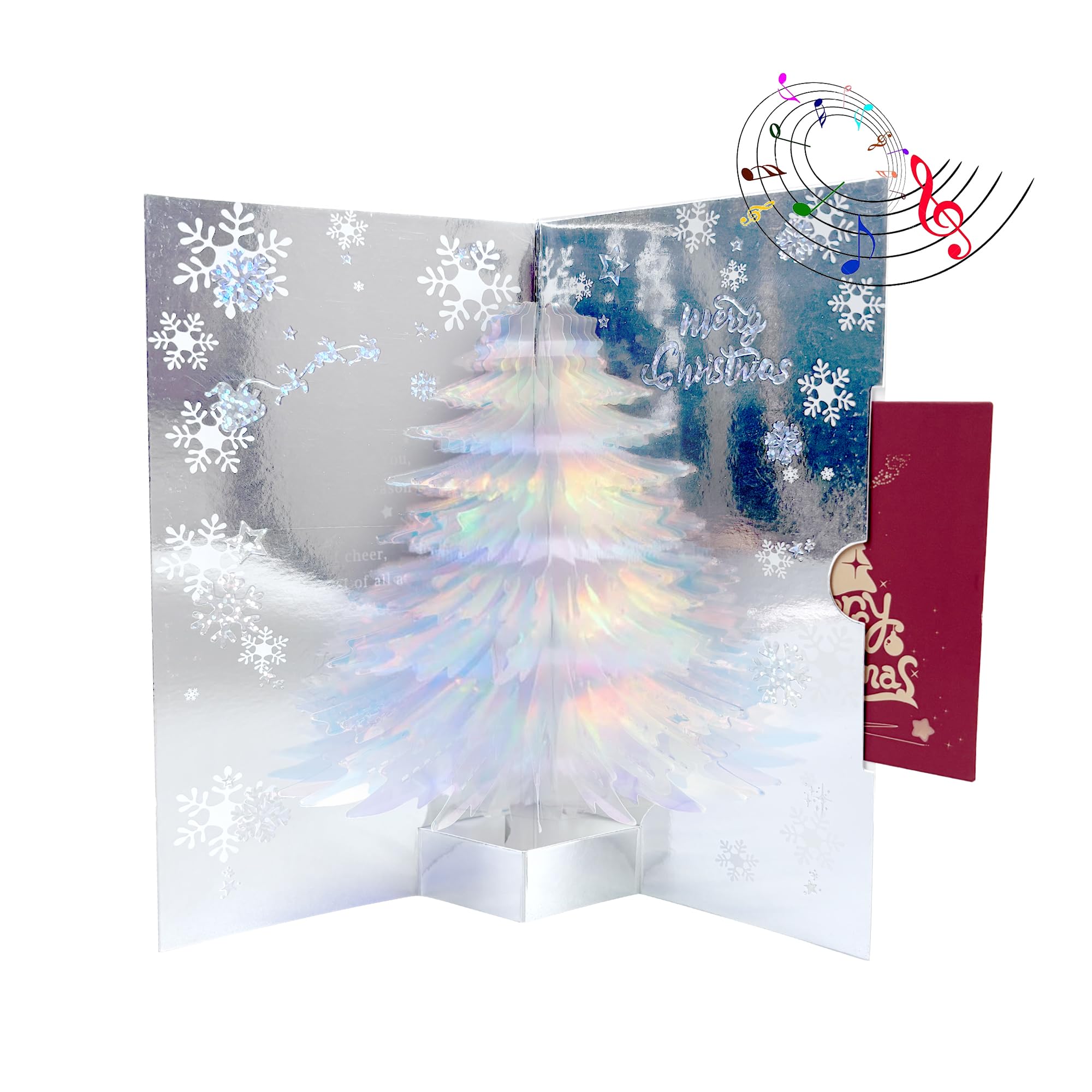 Pop Up Christmas Cards with Music, Christmas Tree Design, Handmade 3D Popup Musical Greeting Card for Xmas Holiday Includes Envelop, 19 × 11cm