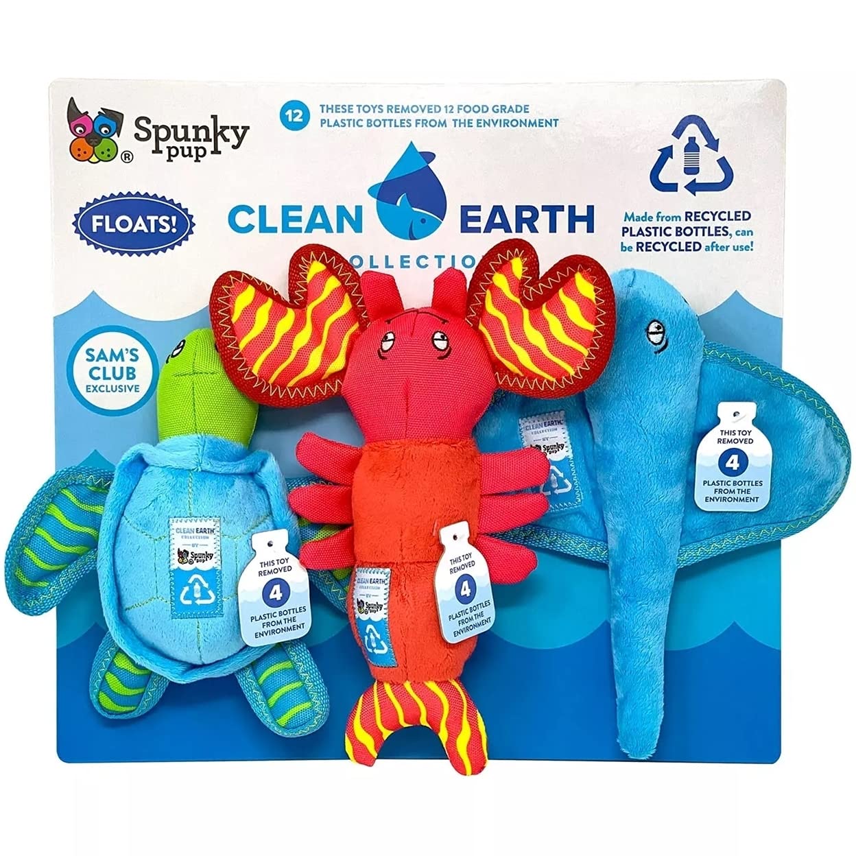 Spunky Pup Clean Earth Recycled Plush Dog Toys (3 Pack)