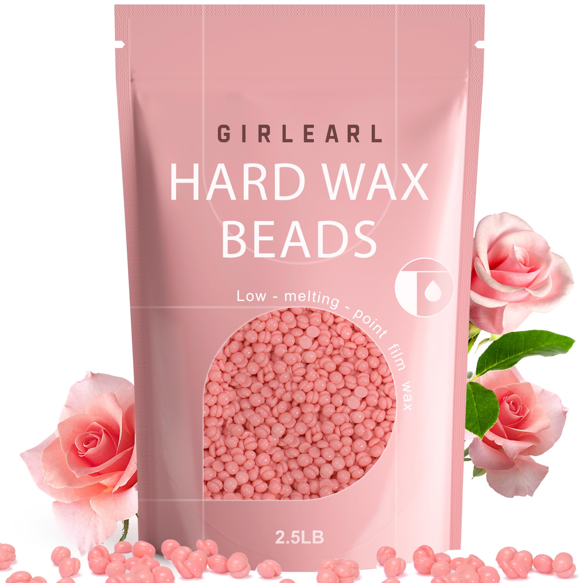 Hard Wax Beads for Hair Removal, 2.5lb, Rose Oil Infused, Brazilian Bikini Wax for Women Men, Sensitive Skin, Full Body Legs Face Underarms Waxing Beads