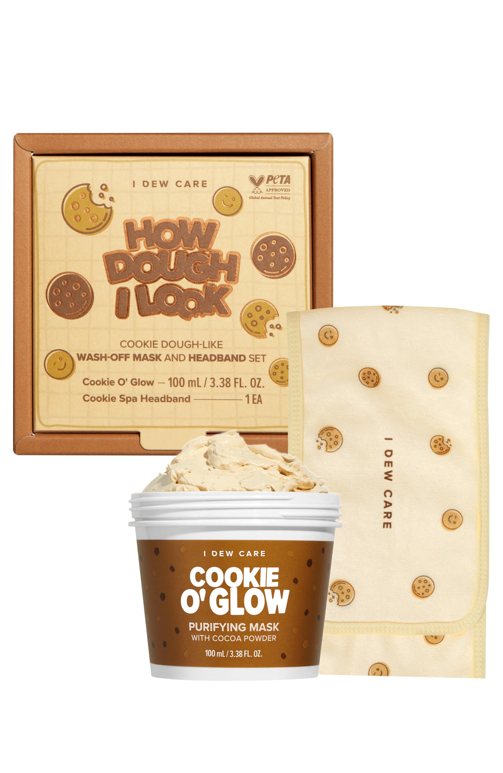 I DEW CARE Wash-Off Face Mask and Headband Gift Set - How Dough I Look | Hydrating, Purifying for Dry Skin with Cocoa Seed Butter, Gift Set for Women and Girls, 3.38 Oz