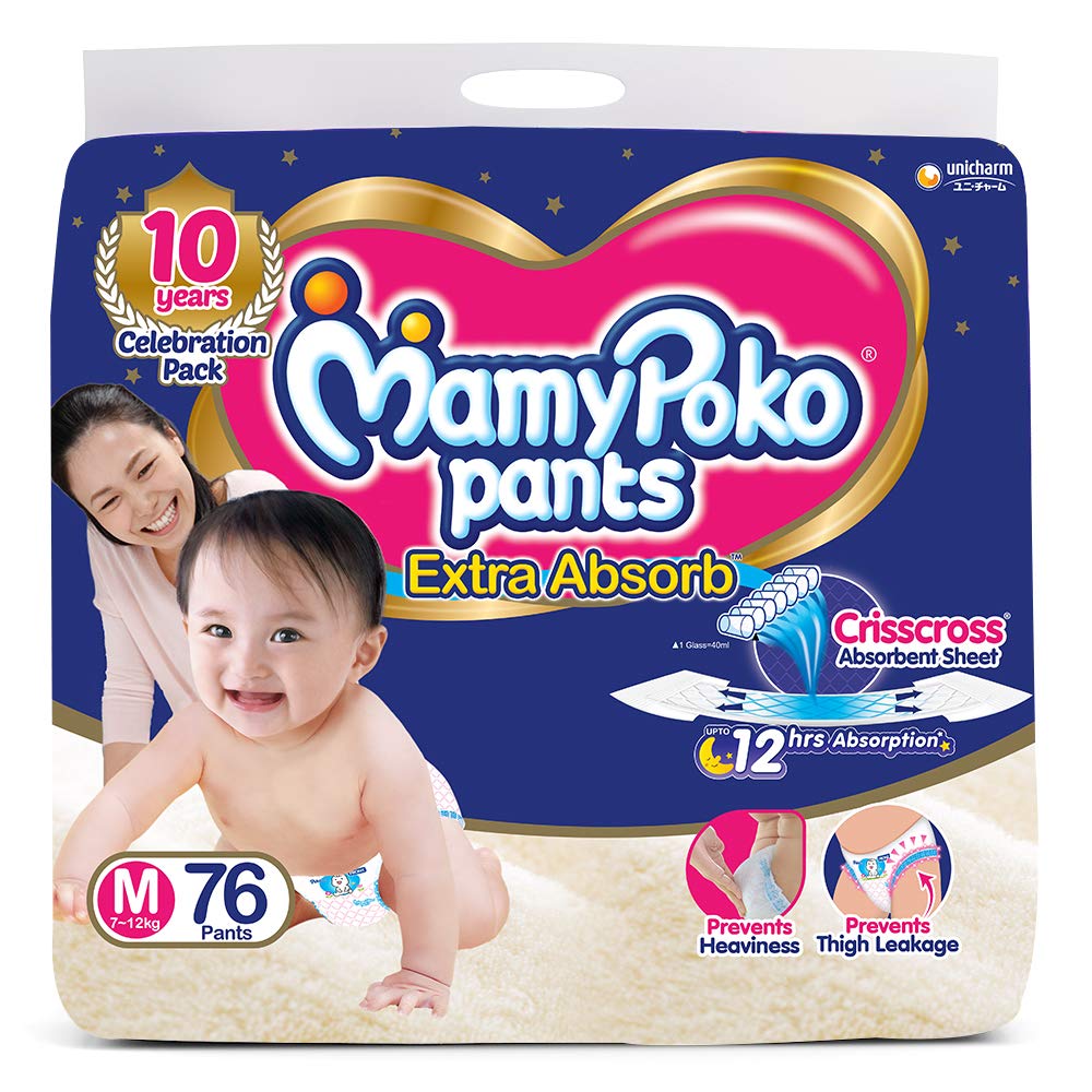 Mamypoko Diaper Pants Extra Absorb, Size Medium, 7-12 Kg (76 Counts)