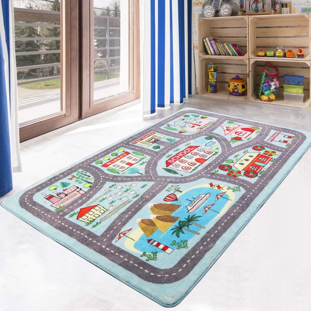 LIVEBOX Play Mat, Faux Wool Kids Road Traffic Area Rugs 4' x 6' Non-Slip Childrens Crawling Carpet Colorful Educational & Fun Throw Rug for Living Room Bedroom Playroom Nursery Decor Best Shower Gift