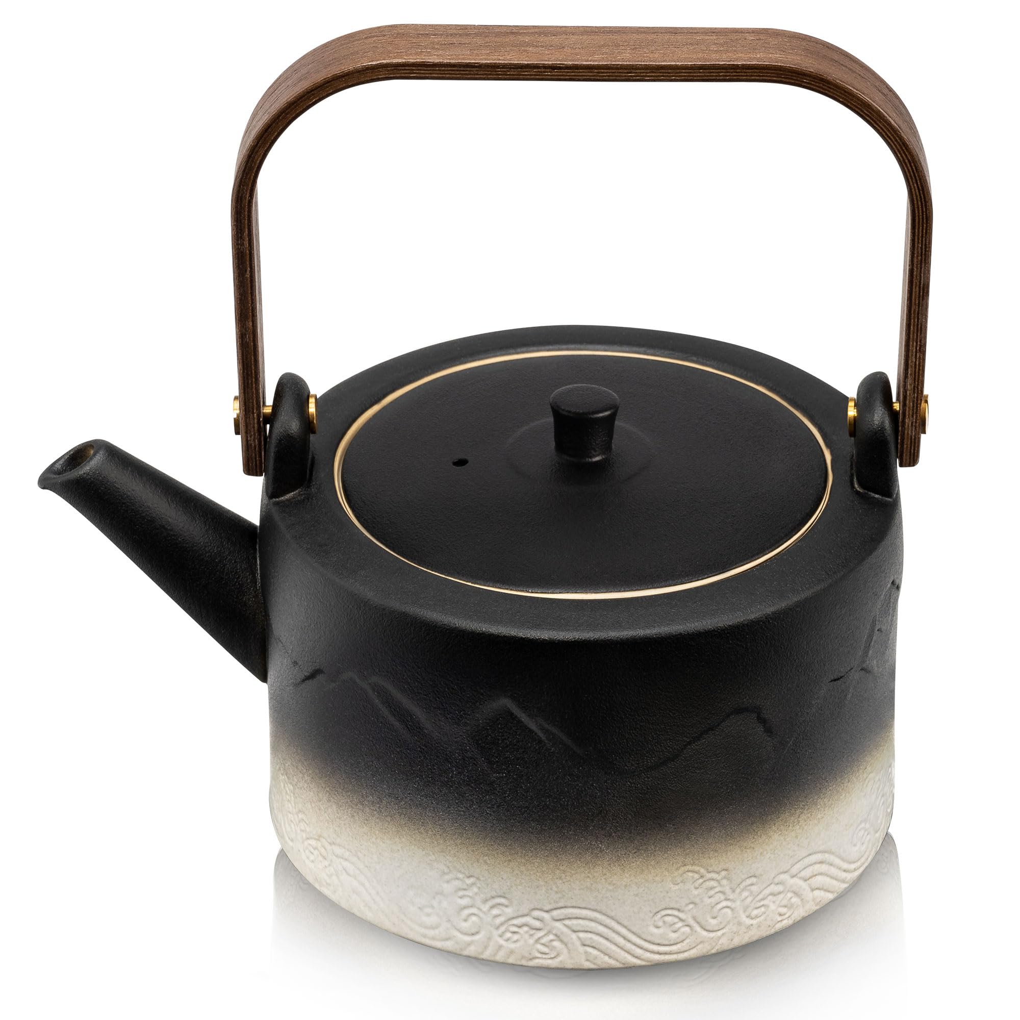 suyikaCeramic Teapot with Bamboo handle Removable Infuser for Flower and Loose Tea, 750ml/25.3oz Black White