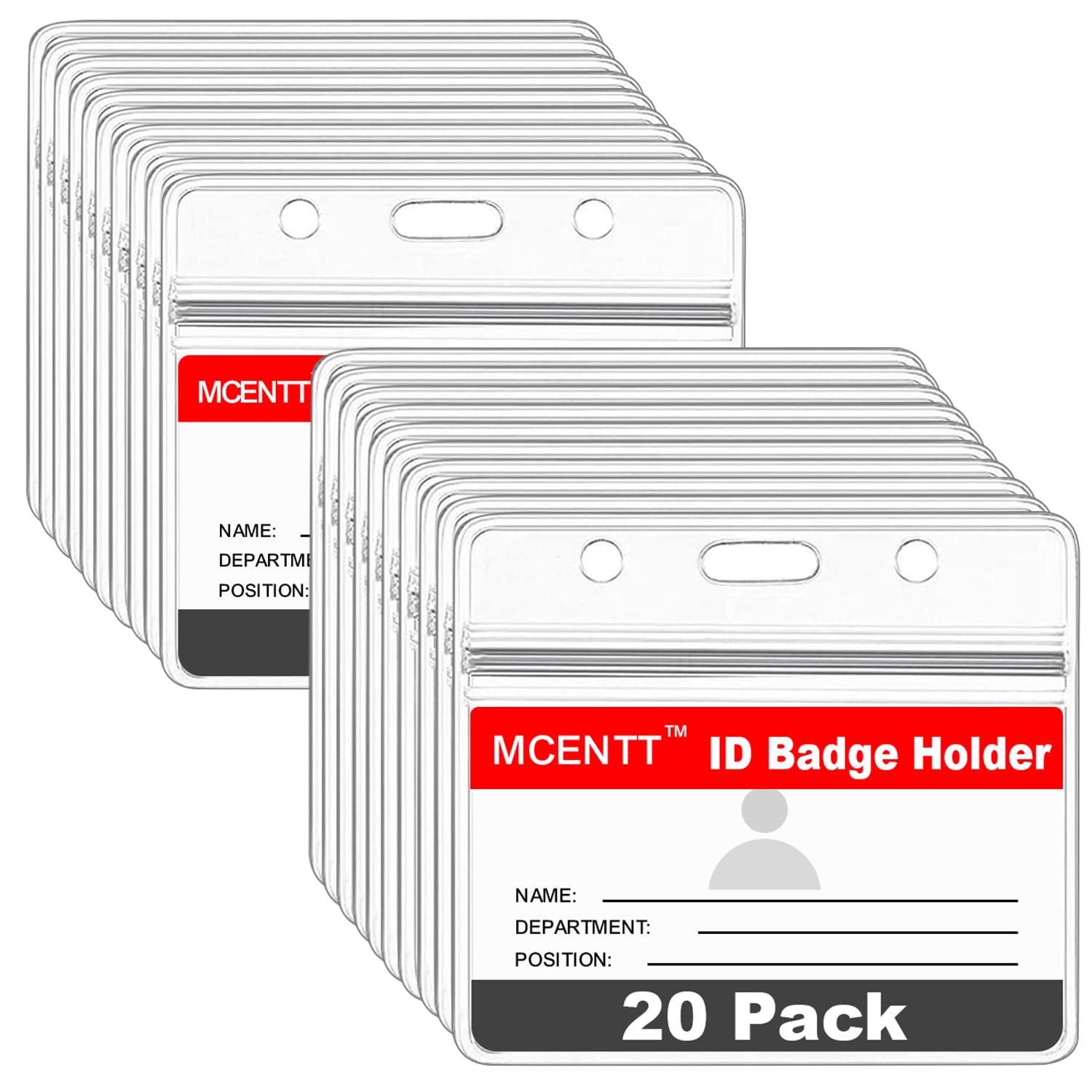 MCENTT 20 Pcs ID Card Badge Holders-Clear Waterproof Plastic Name Tag Badge Holders with Resealable Zip for Access, Business, School, Office (Pack of 20 - Horizontal)