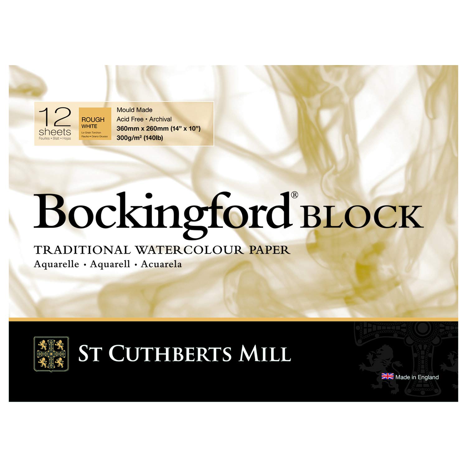 St Cuthberts Mill Bockingford Rough Blocks White Watercolour Paper, 300 g, 360 x 260 mm, 12 Pages