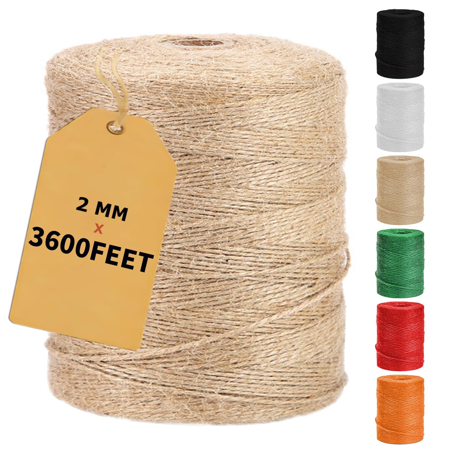 Vanhench 3600Feet Natural Jute Twine String, Bulk Hemp Jute Rope Cord Twine for Crafts Gardening, Gift Wrapping, Arts & Crafts, Wedding Décor, Packing Material Burlap Ribbon, Christmas Twine