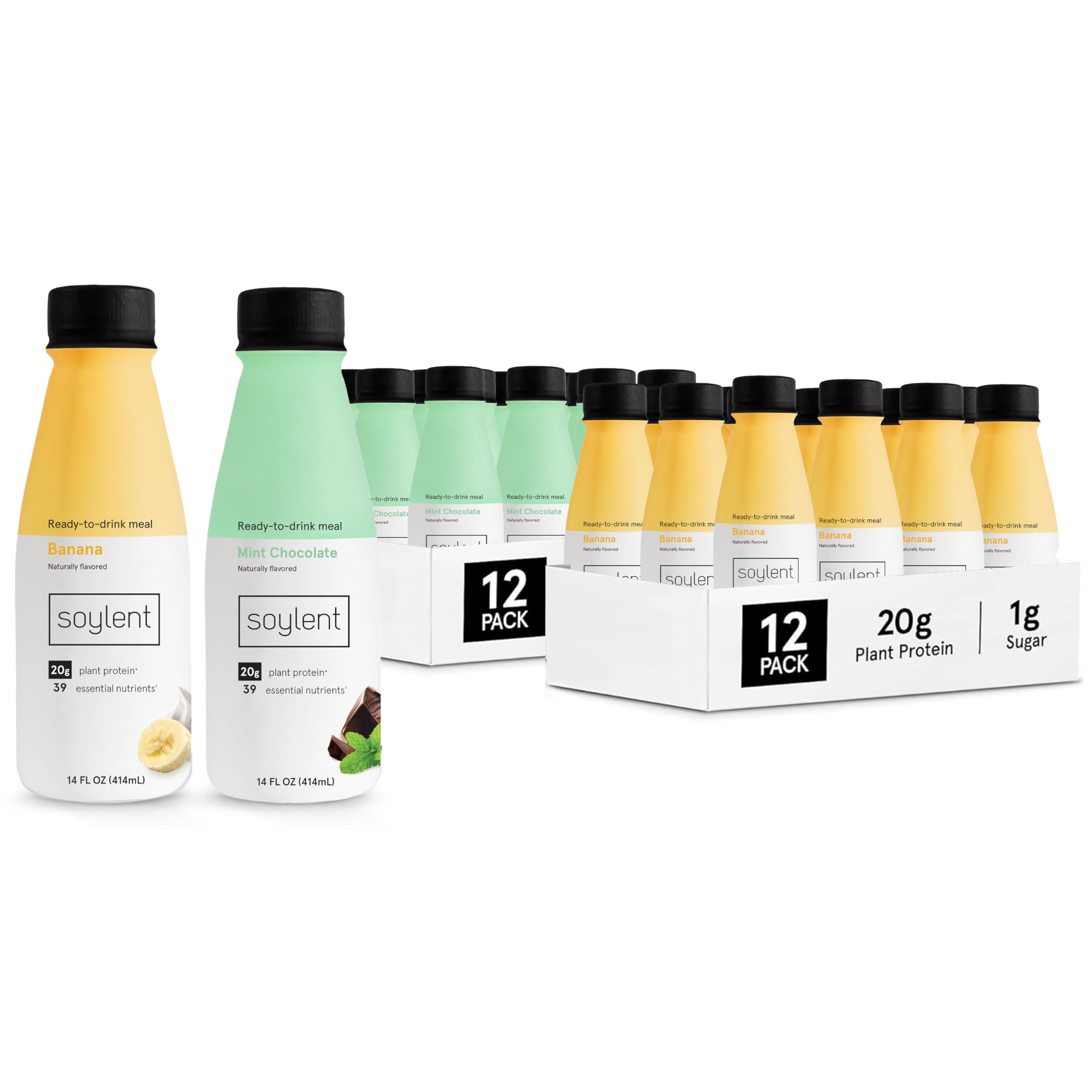 Soylent Meal Replacement Shake Bundle - Mint Chocolate & Banana - Two 12 Packs of 14oz Bottles