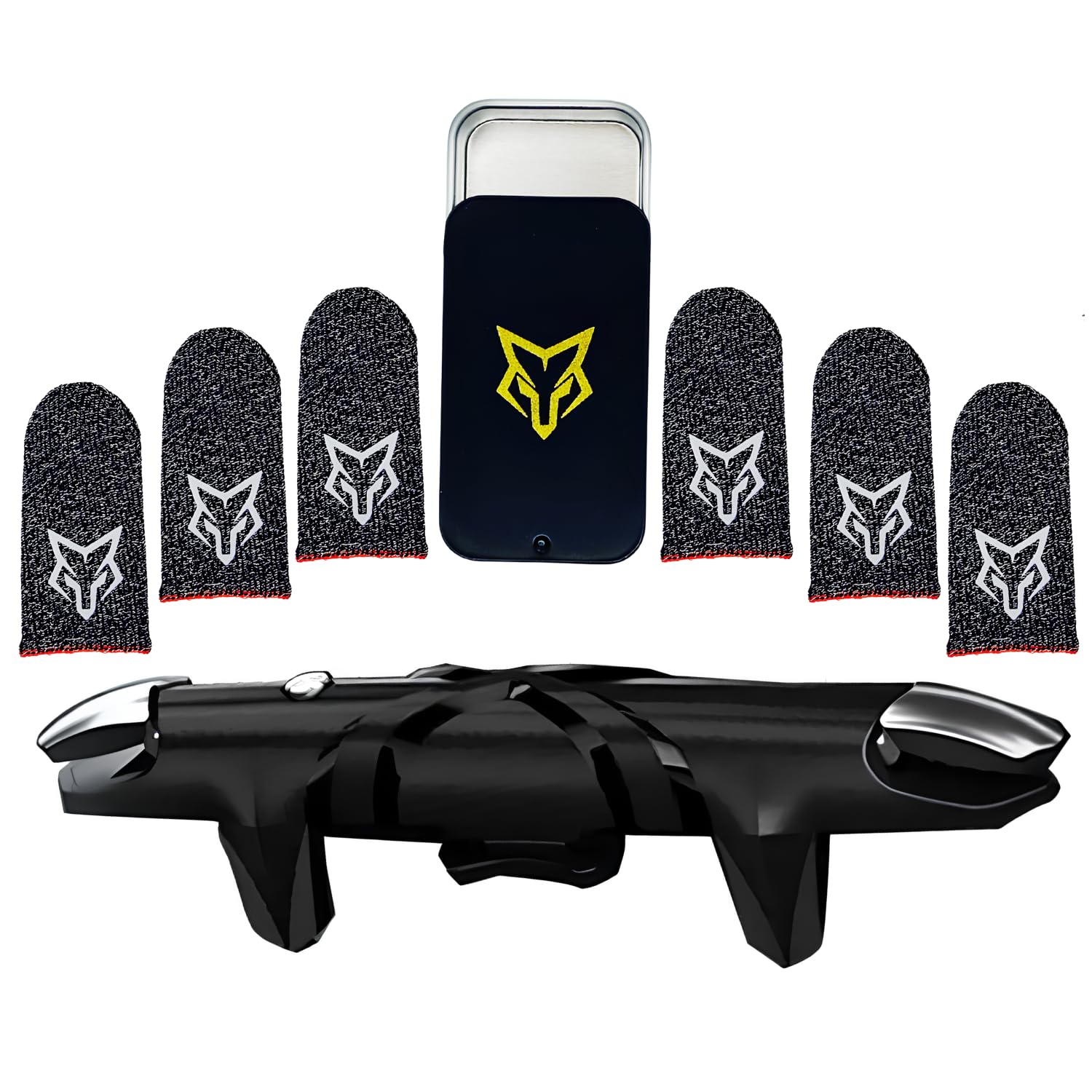 Ultimate Mobile Gaming Combo: Gaming Trigger & 6pcs V3 Sarafox Finger Sleeves with Metal Case