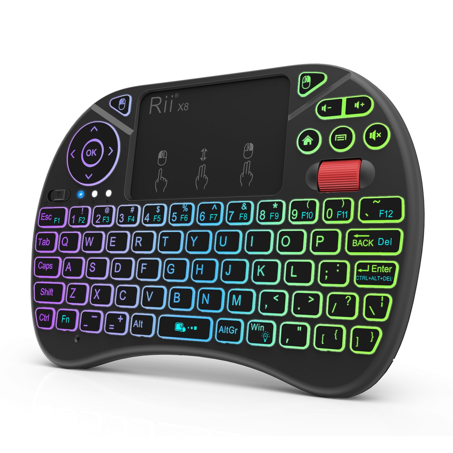 Rii (Updated 2018,8-Color RGB Backlit) Rii X8 2.4GHz Mini Wireless Keyboard with Touchpad Mouse Combo, RGB Backlit, Rechargeable Li-ion Battery-Black