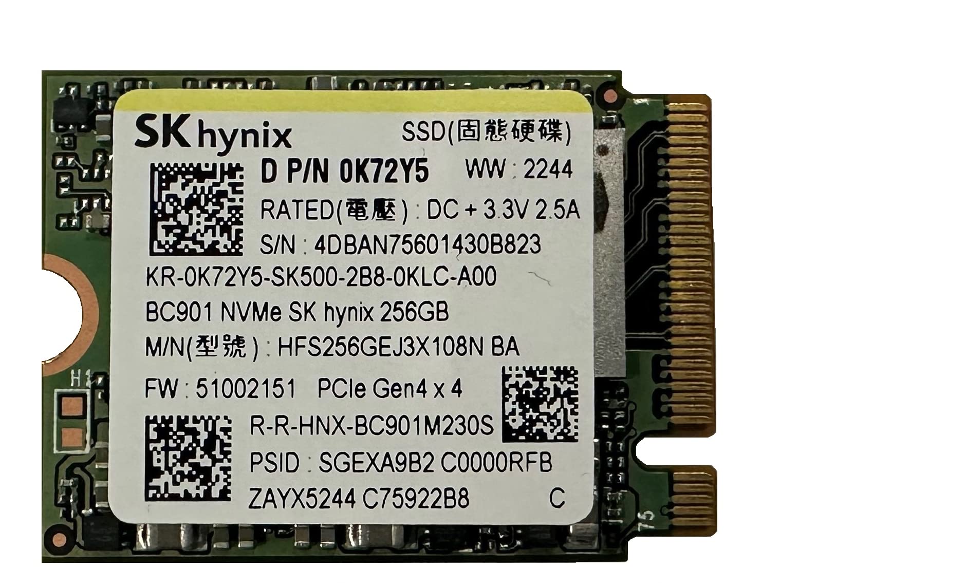 Oemgenuine OEM SK Hynix BC901 256GB M.2 PCI-e GEN 4X4 NVME SSD Internal Solid State Drive 30mm 2230 Form Factor M Key Steam Deck