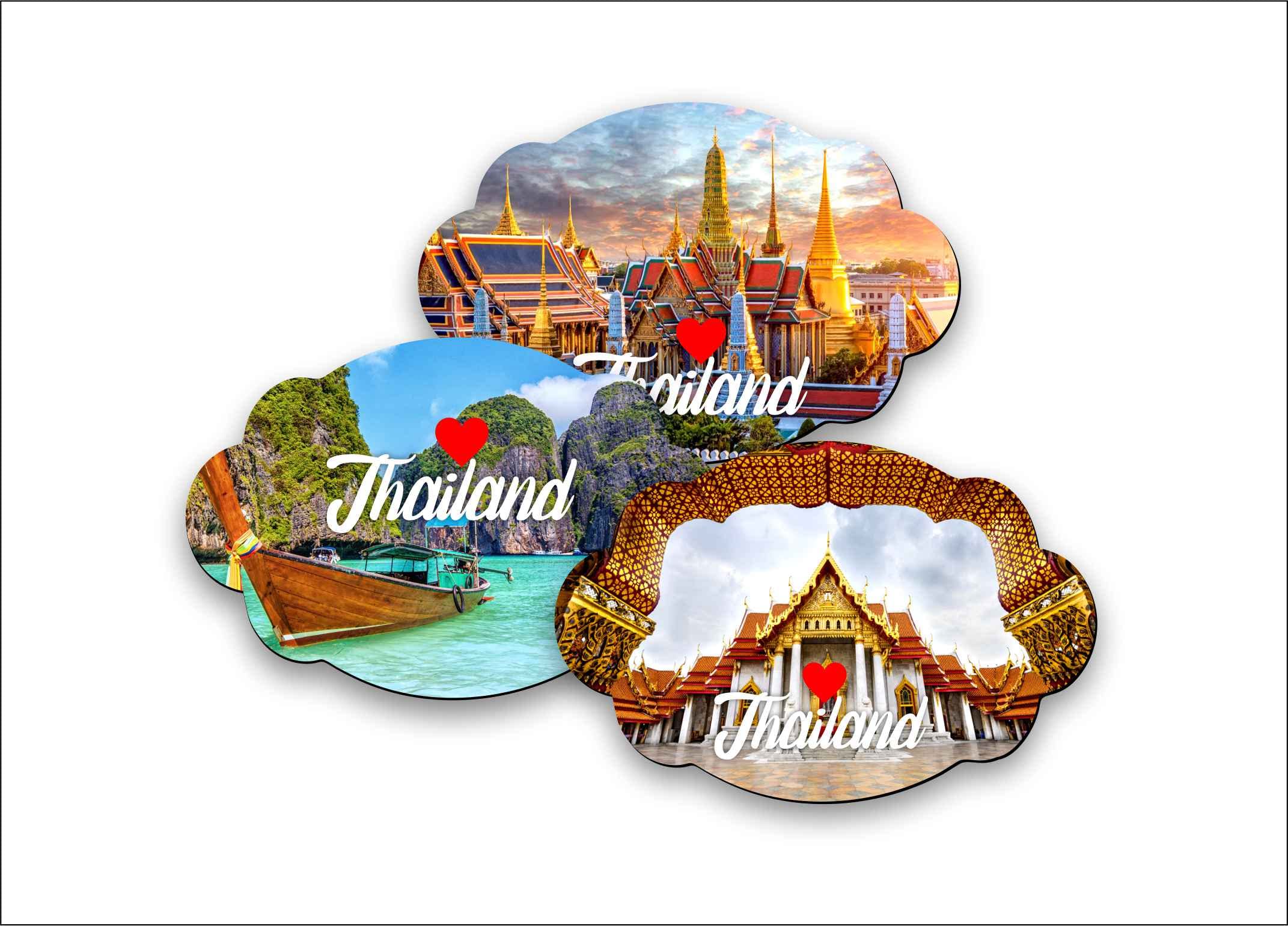 3 PCs Thailand Fridge Magnets for HomeKitchen Refrigerator Door Stylish Decor Multicolored Souvenir Gift Wooden Magnet