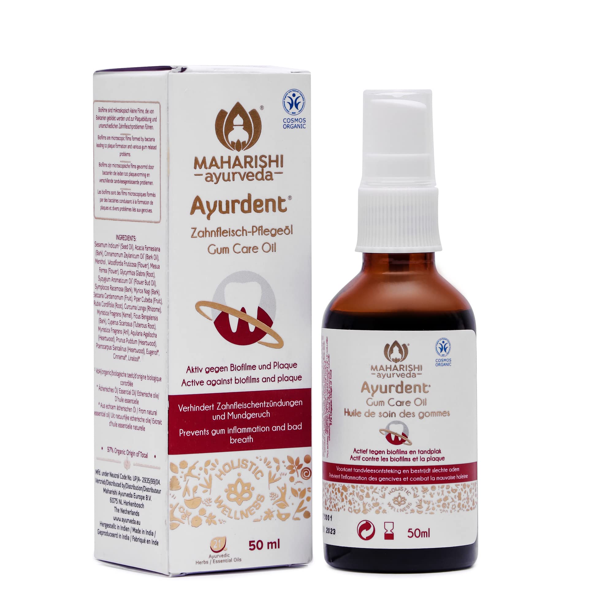 Maharishi Ayurveda Ayurdent Gum Care Oil - 100% Natural Oil Mouthwash for Soothing Dental Care, Anti-Plaque, Organic Sesame Oil-Based (50 ml)