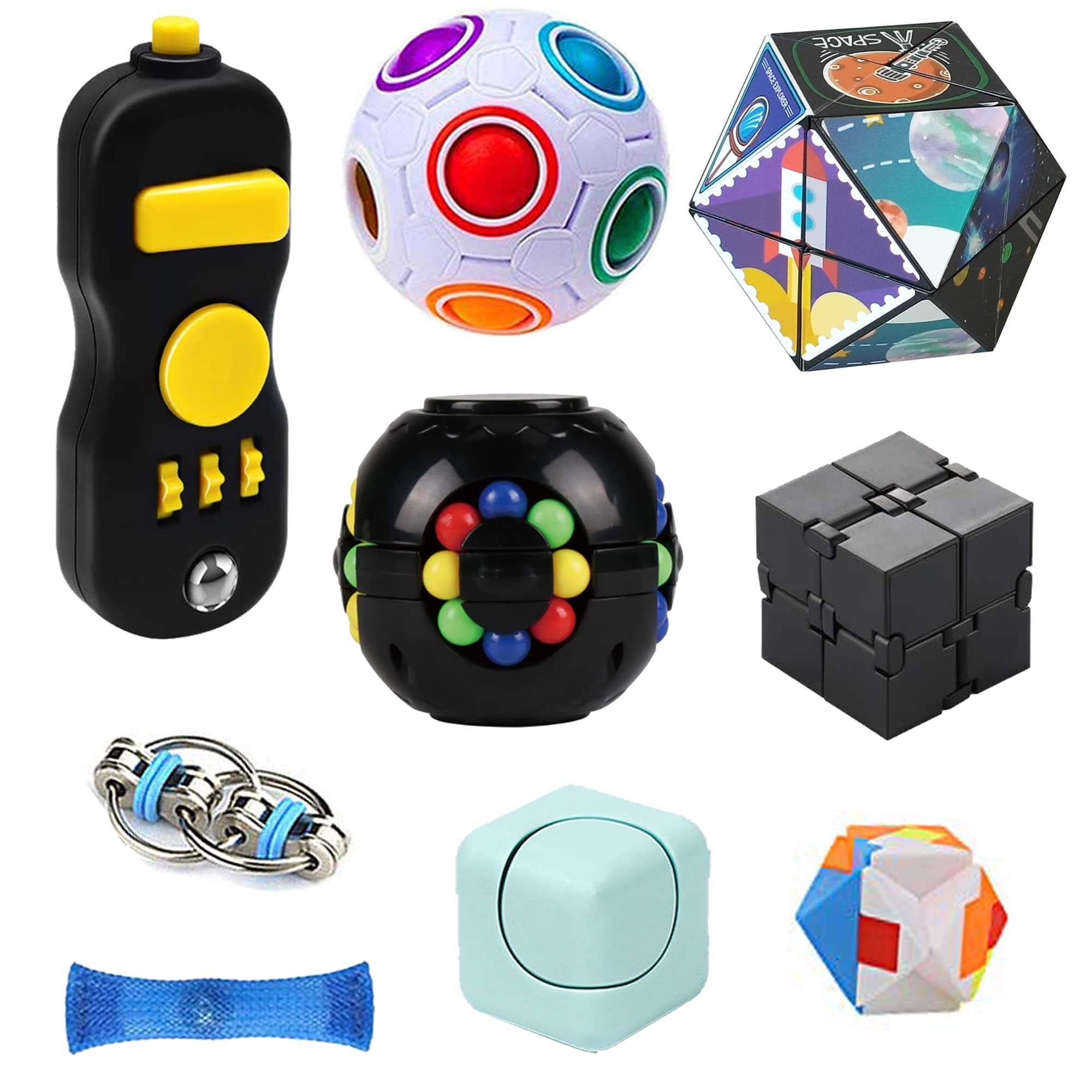 Fidget Toy Set 10 Pack, Magic Cube Fidget Rings Infinity Cube Fidget Pad Flippy Chain, Handheld Toys for Sensory Kids & Adults