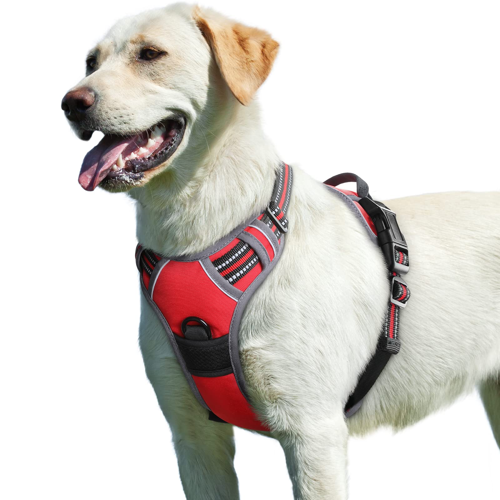 Eagloo Dog Harness for Large Dogs, No Pull Service Vest with Reflective Strips and Control Handle, Adjustable and Comfortable for Easy Walking, No Choke Pet Harness with 2 Metal Rings, Red, L