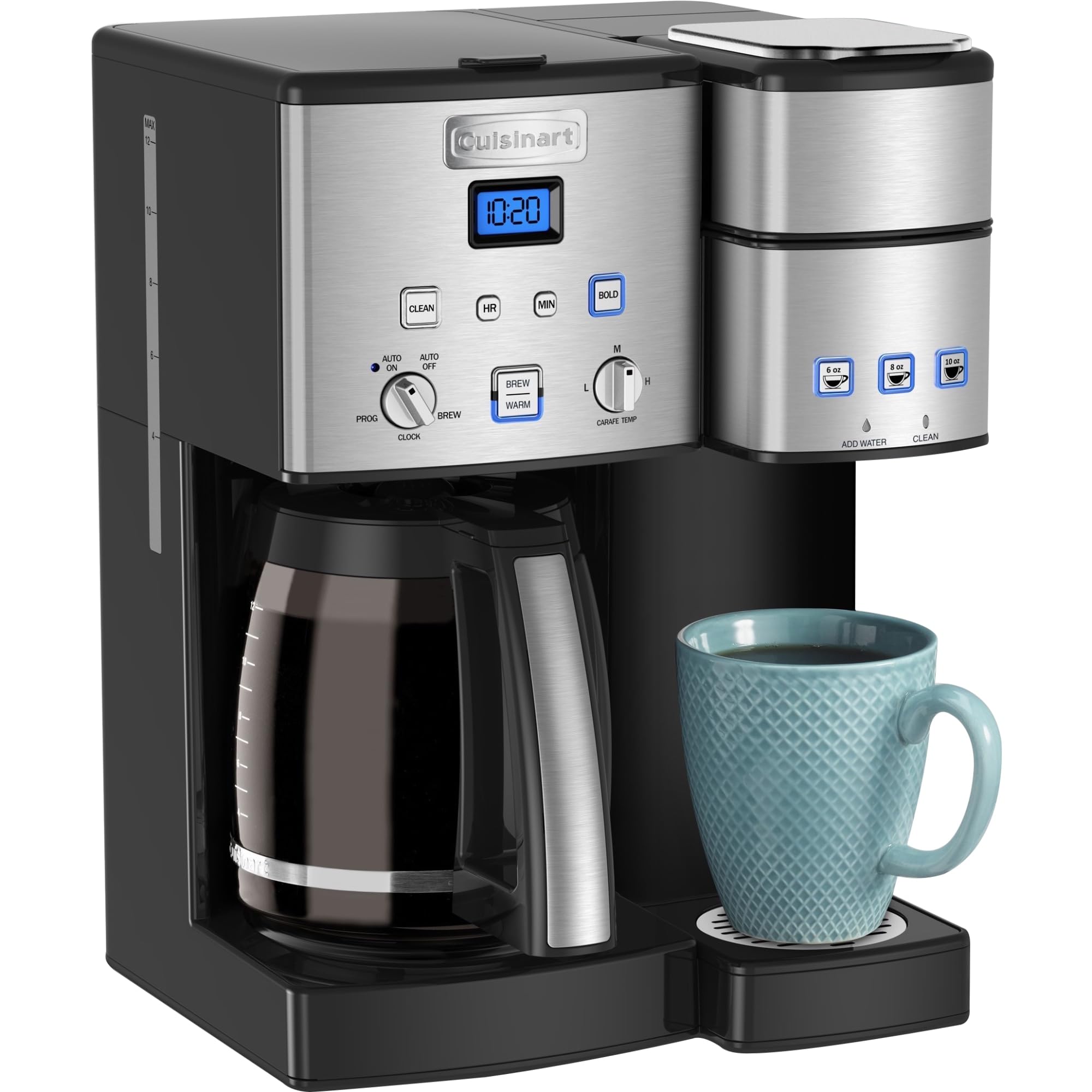 Cuisinart Single Serve + 12 Cup Coffee Maker, Offers 3-Sizes: 6-Ounces, 8-Ounces and 10-Ounces, Stainless Steel, SS-15P1