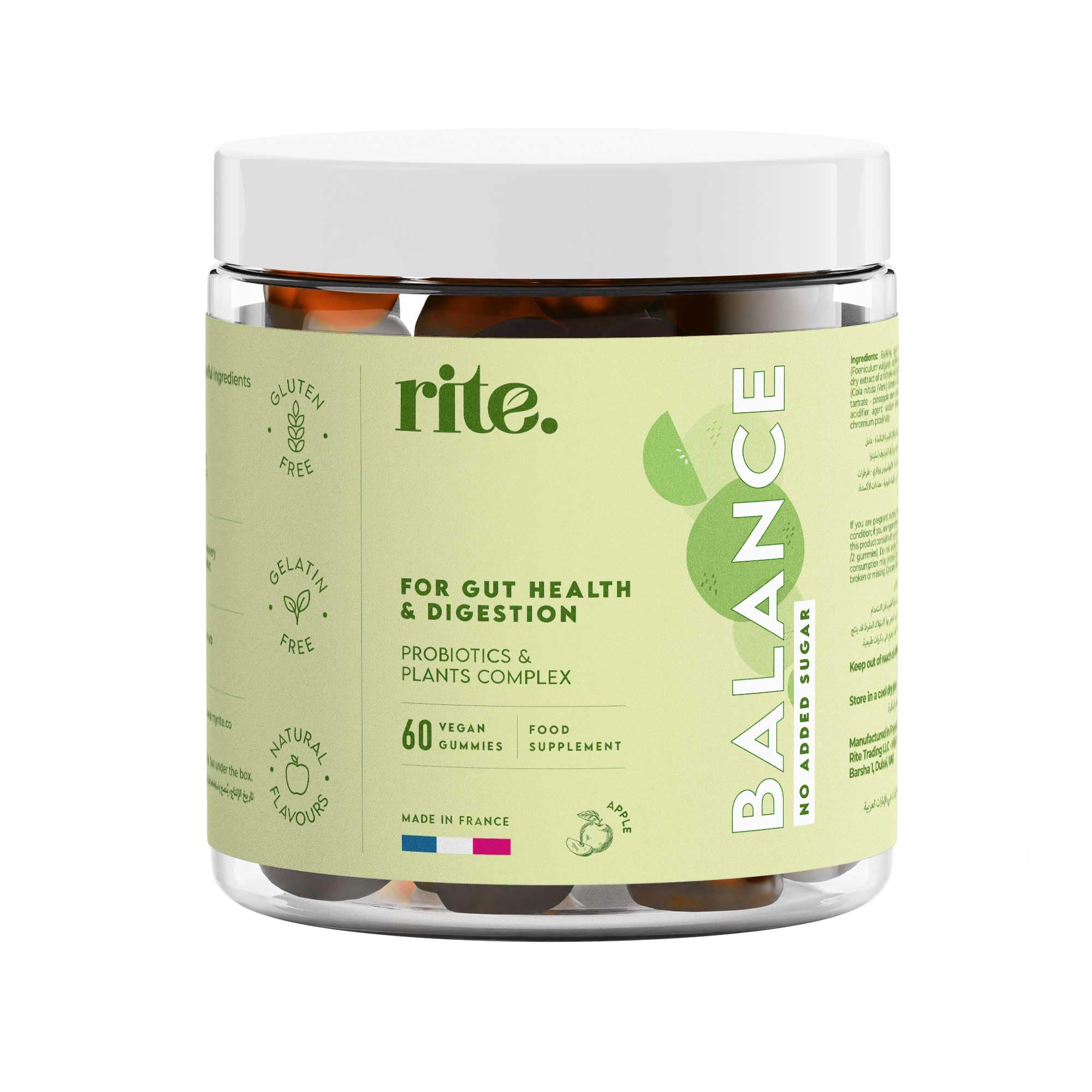 rite. Balance sugar-free Vitamin Gummies | Probiotics, Botanicals, Chromium, L-carnitine | Ensure a better digestion, improve gut health, curb food cravings | 60 Vegan Gummies |Delicious Apple flavour