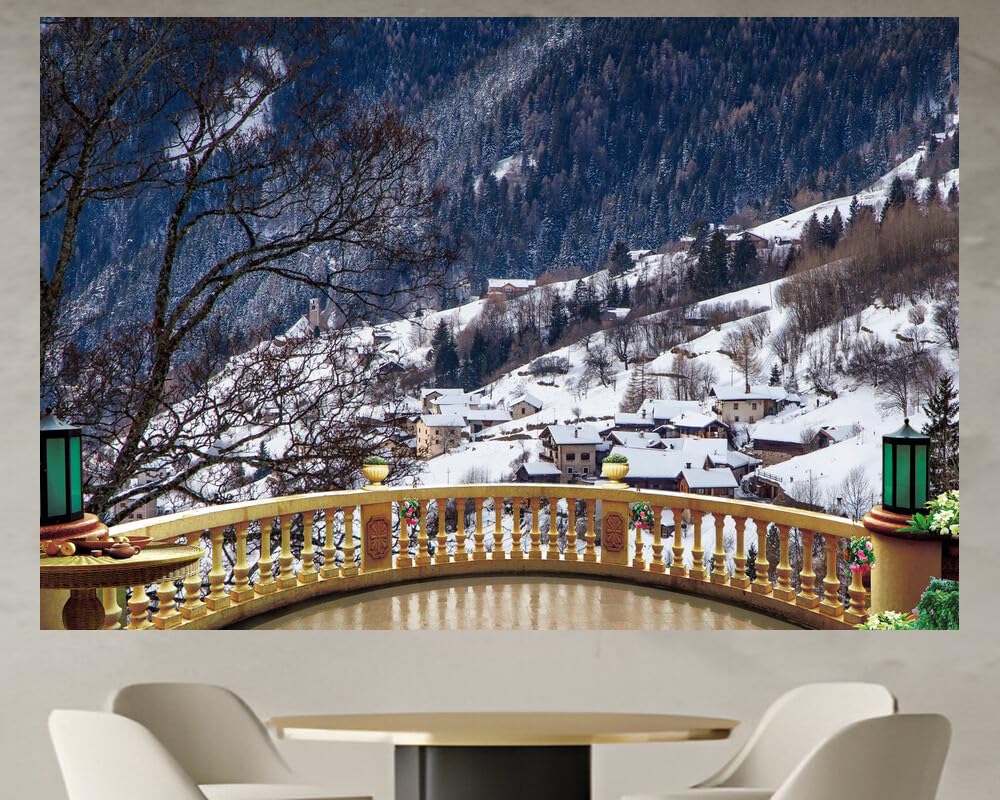 JVERF - JZZD07061 Italy Houses Winter Forests Alta Badia Alps Snow| Self-Adhesive Open Window Wall Sticker