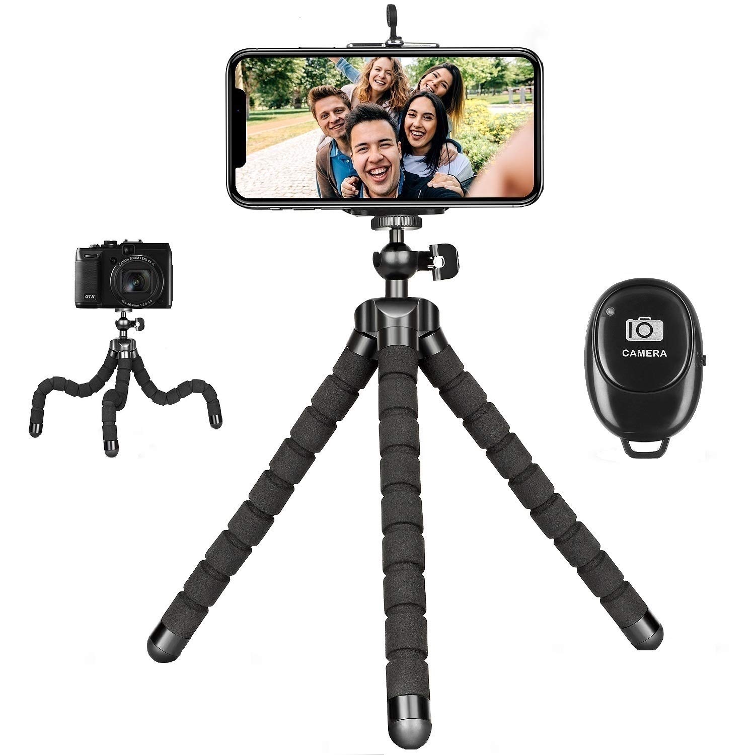 Phone Tripod for iPhone, Mini Flexible Tripod Adjustable Camera Stand Holder with Wireless Remote Compatible for iPhone Samsung Android Phones GoPro for Selfies Vlogging Live Streaming Video Recording