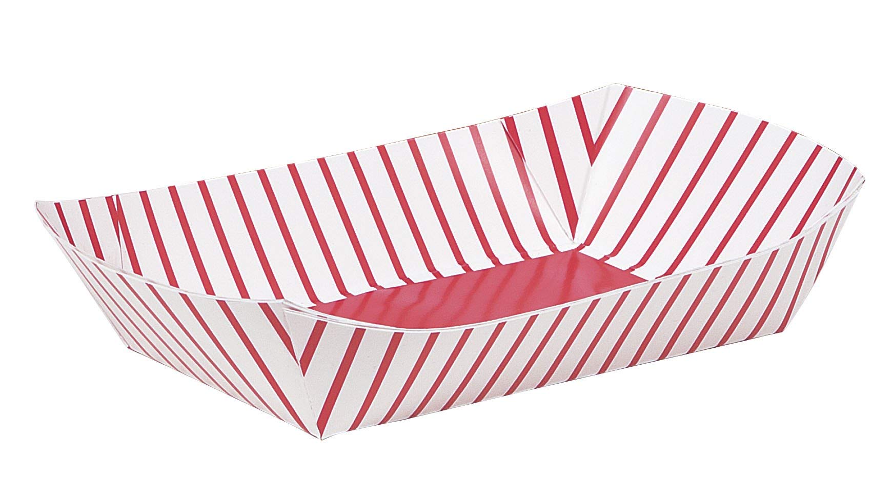 Red & White Striped Paper Snack Tray (33cm) Pack of 4 - Disposable Party Serving Trays for Movie Nights, Carnivals, and Picnics, 9.5" x 6"