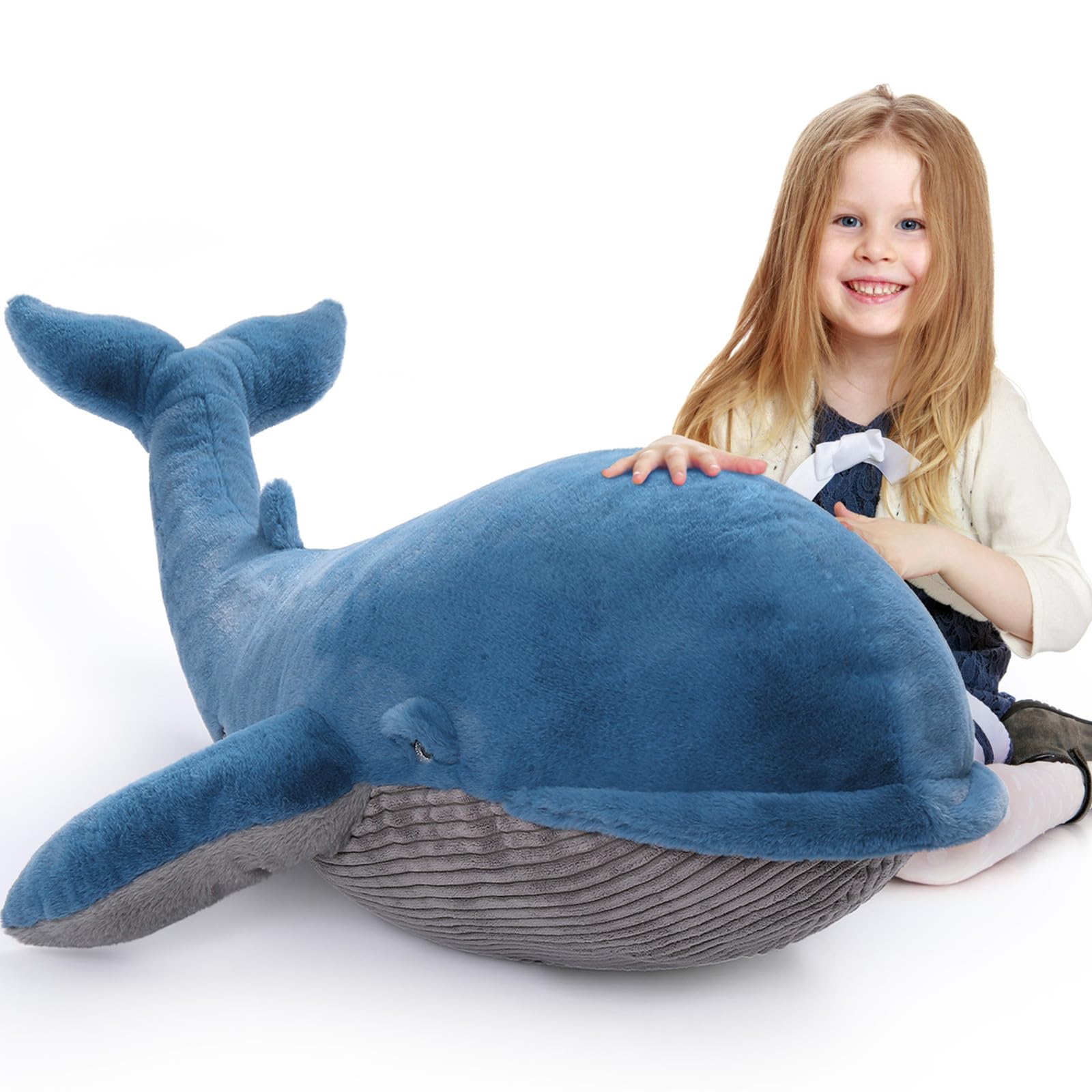 Tezituor Large Blue Whale Stuffed Animal, 4ft Giant Stuffed Whale Plush Ocean Toys, 47 inch Big Size Whale Plush Pillow for Kids Girlfriend