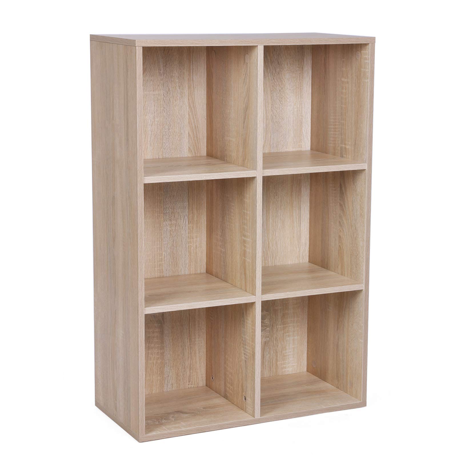 Vasagle Songmics 3-Tier Bookshelf Storage Shelf Wooden Bookcase Toy Rack With 6 Compartments, Oak Colour, Lbc203H, 65.5 X 30 X 97.5 Cm (L X W X H)