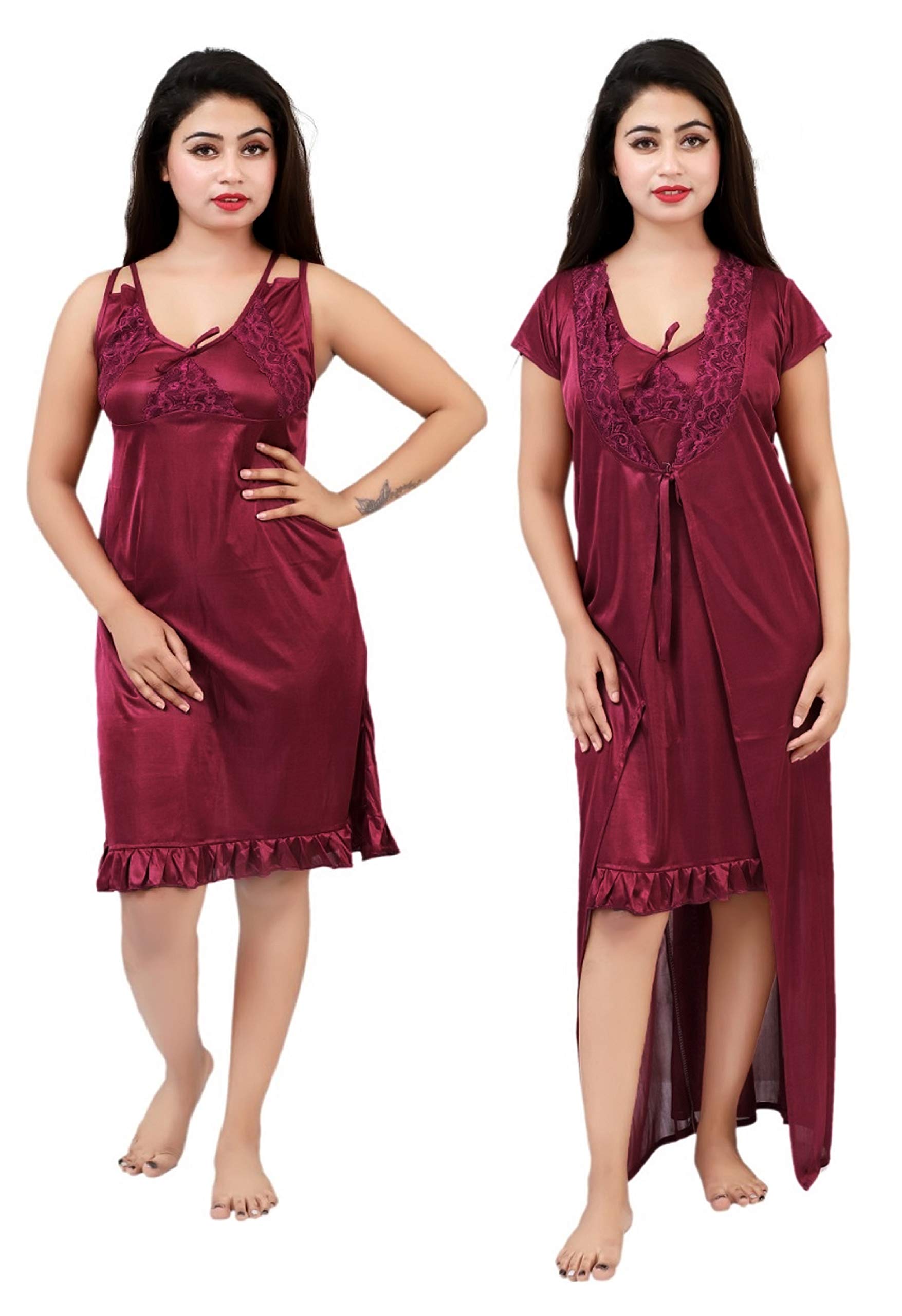 MINHA Women's Satin Night Robe & Slip Night Gown