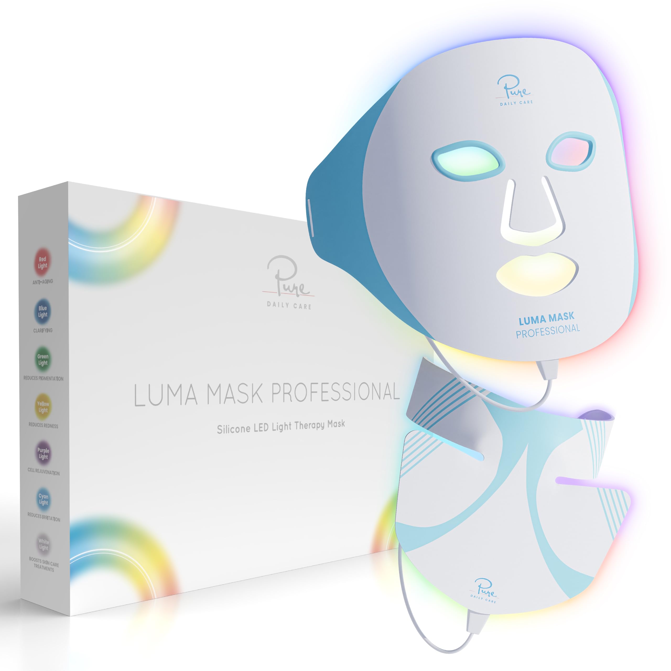 Pure Daily Care Luma Mask PRO l Soft Silicone LED Masks for Face, Neck & Decollete l 7 Color Modes I All Skin Types