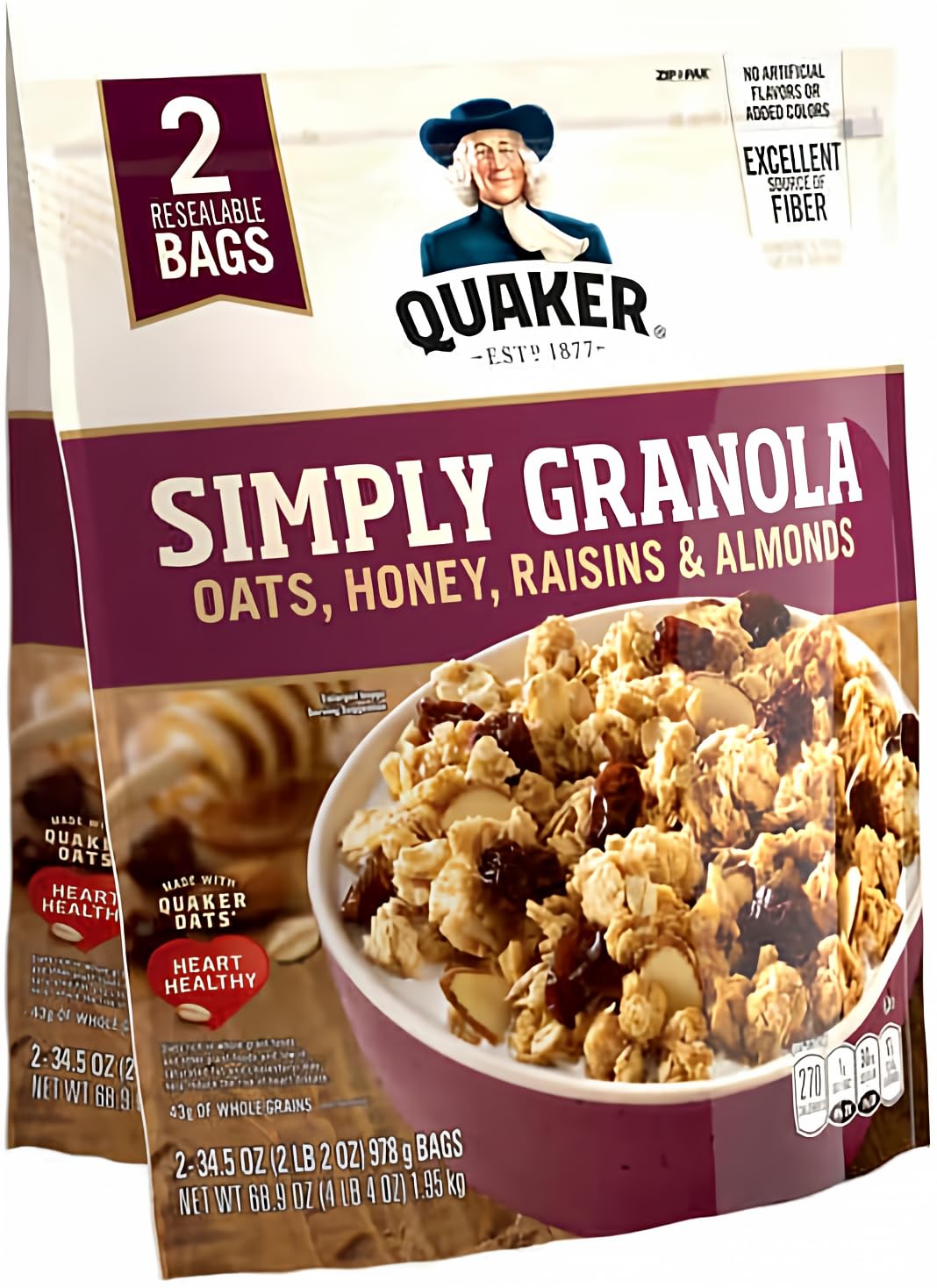 Quaker Simply Granola Oats, Honey, Raisins and Almonds, (2 pk./34.5 oz.) x2 AS