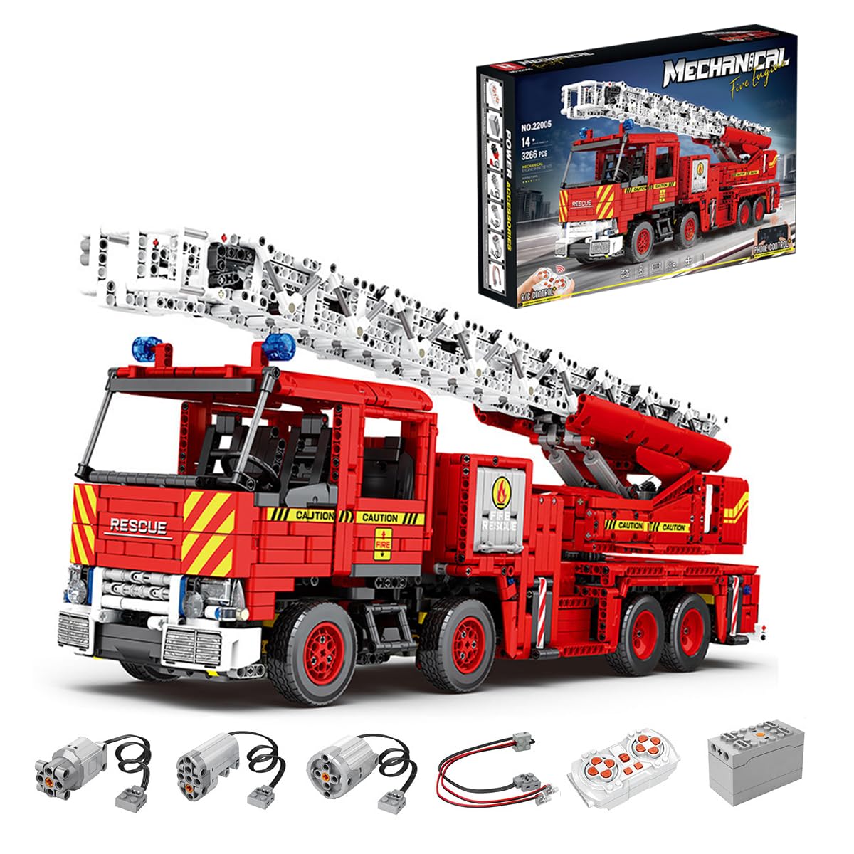 Technic Fire Engine Building Blocks Kit, 2.4G/APP Control City Fire Ladder Truck with Motor, 3266 Pieces Truck Vehicle Building Set Compatible with Lego Technic