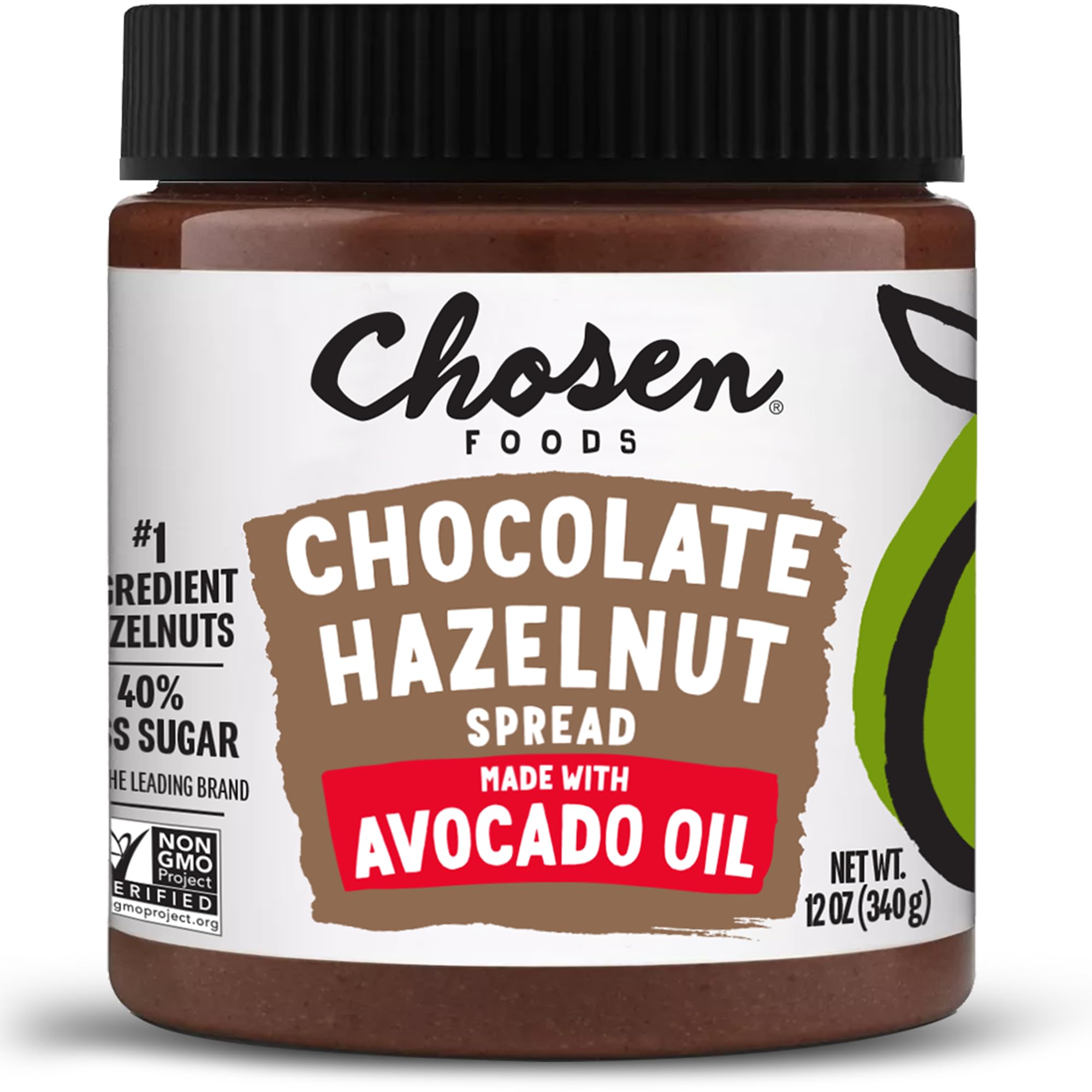 Chosen Foods Chocolate Hazelnut Spread made with 100% Pure Avocado Oil 12 oz 1-Pack