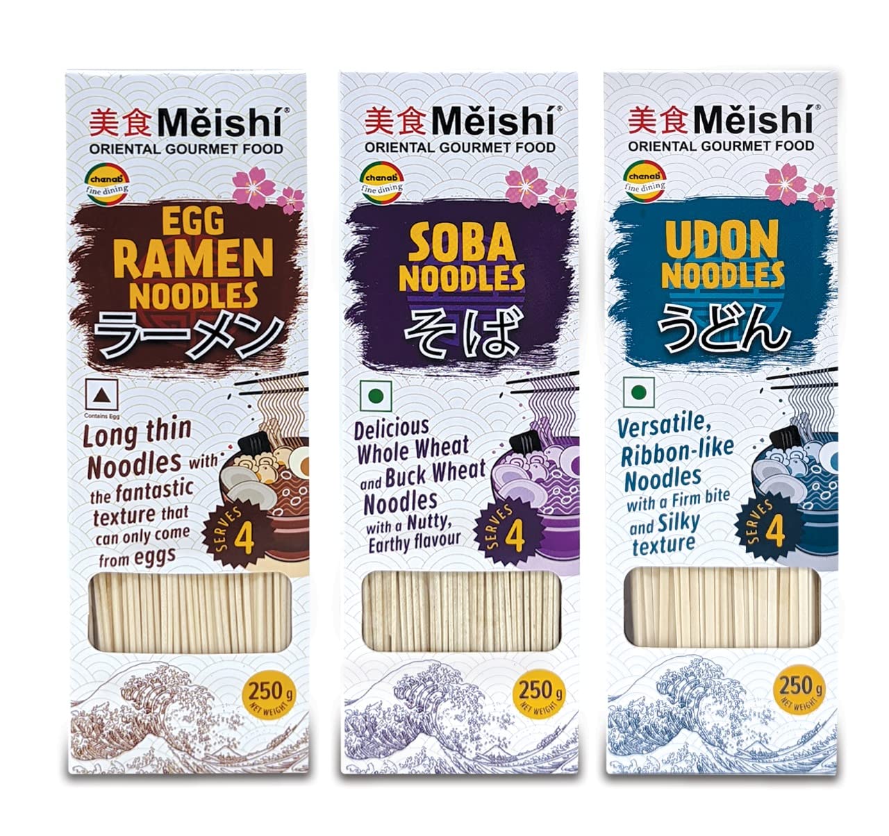 Meishi Assorted Noodles Combo Pack of 3 | Udon, Soba, Ramen Egg Noodles | Japanese Style Noodles | 750g | 250g x 3 |