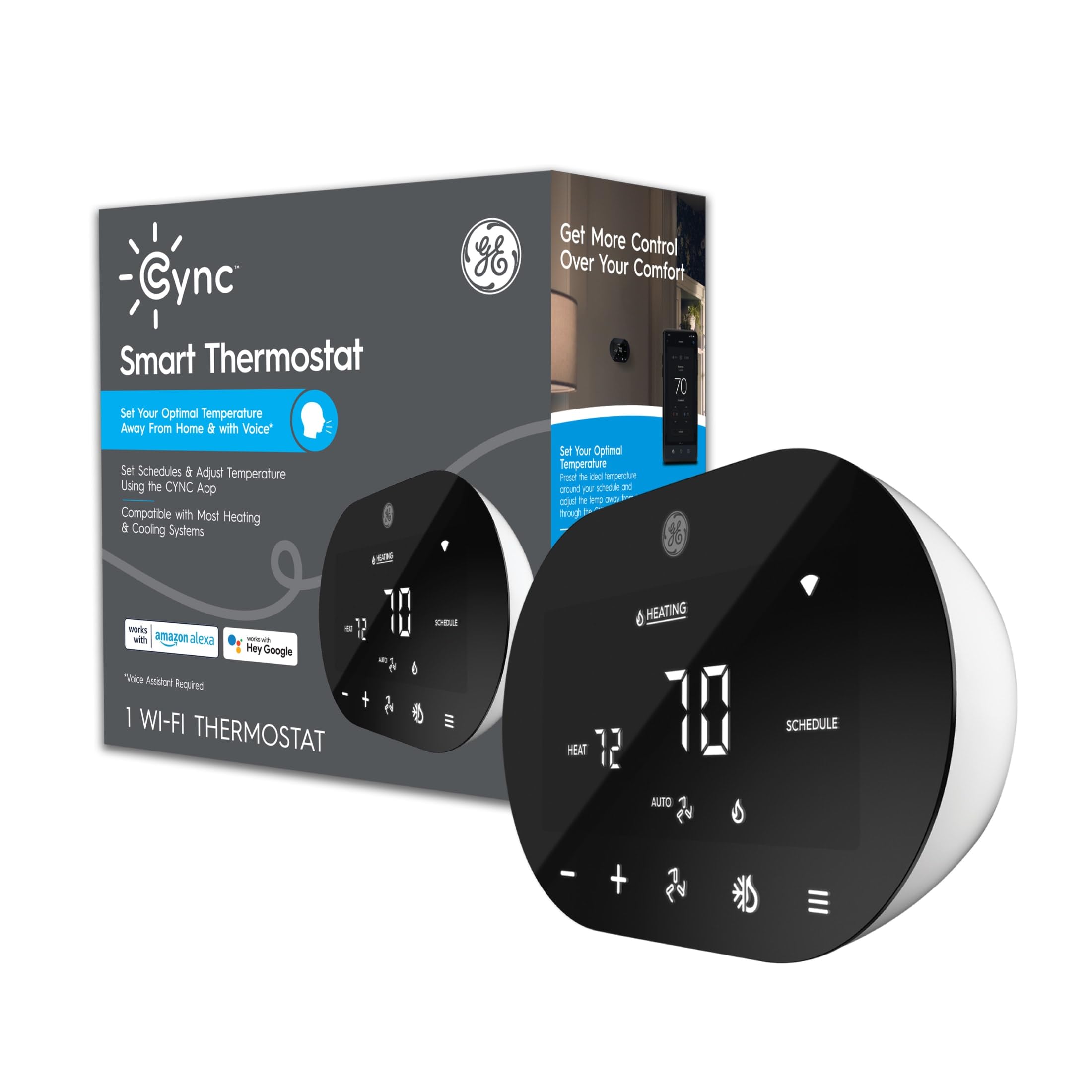 GE CYNC Smart Thermostat for Home, Energy Star Certified, Smart Home Programmable Wi-Fi Thermostat, Works with Amazon Alexa and Google Home, Digital Touch Screen, Black