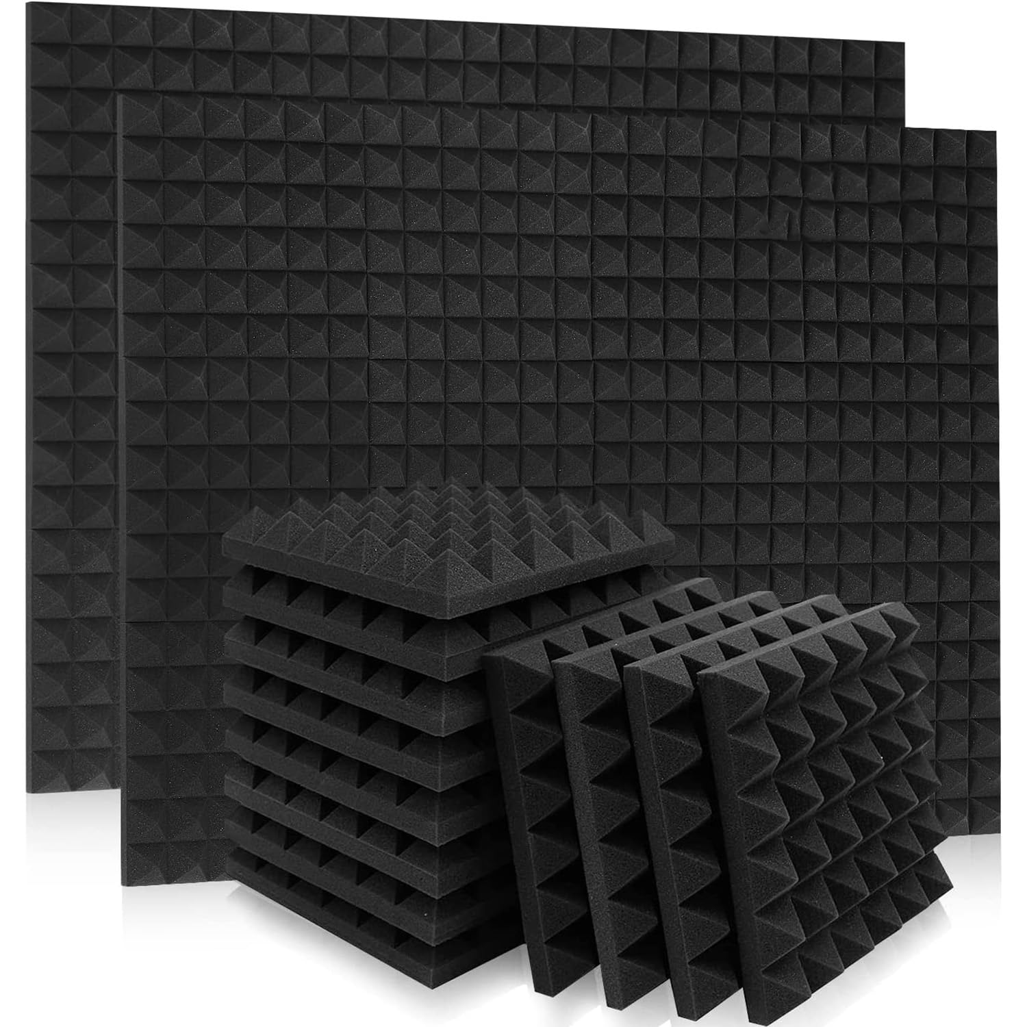 DIALFA 12 Pack Acoustic Foam Panels, High Density Soundproof Studio Wedges, Soundproof Wall Panels Fast Expand, Sound Absorbing Dampening Studio Foam (25 * 25 * 5CM, Pyramid)