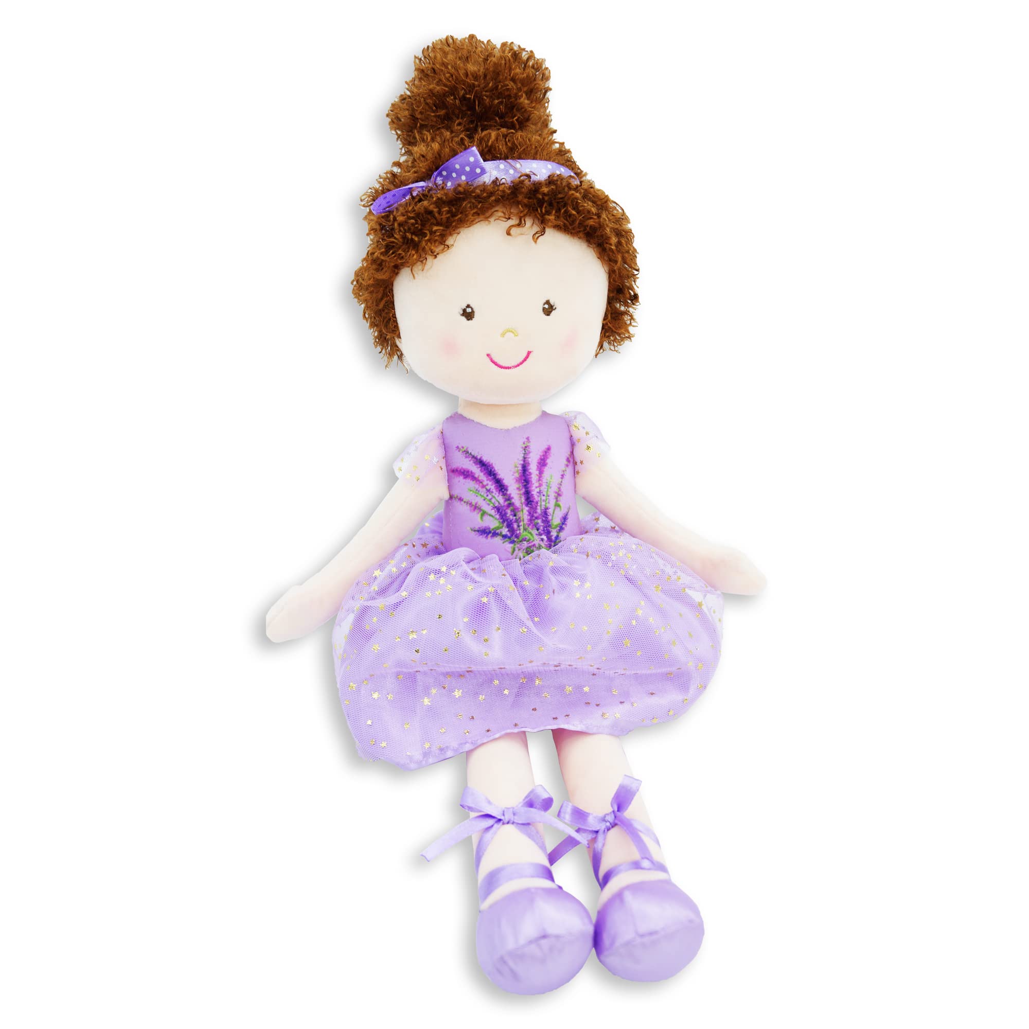 June Garden 16" Lavender Scented Soft Doll Yvette - Stuffed Cuddly Plush Doll Gifts for Girls - Purple Tulle Dress