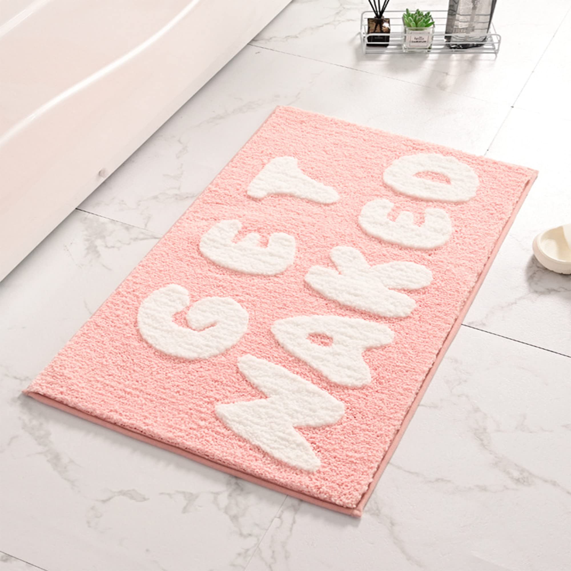 Get Naked Bathroom Rugs Soft Absorbent Microfiber Bath Rugs Pink and White Non Slip Bath Mats for Bathroom Machine Washable Bathroom Carpet for Modern Indoor Shower Sink Tub,20"x32"