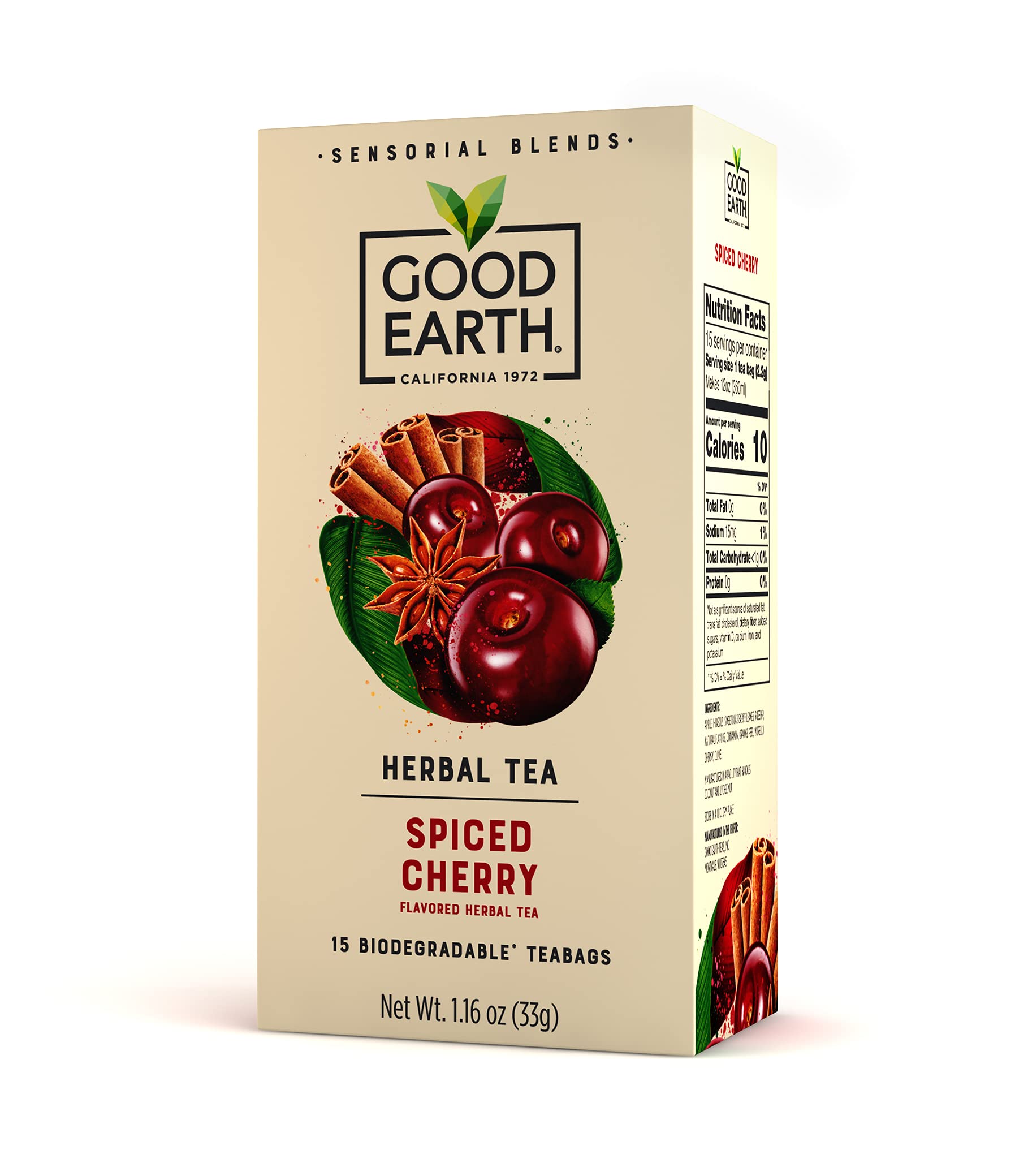 Good Earth Sensorial Blend All Natural Spiced Cherry Herbal Tea, 15 Count Tea Bags (Pack of 5)