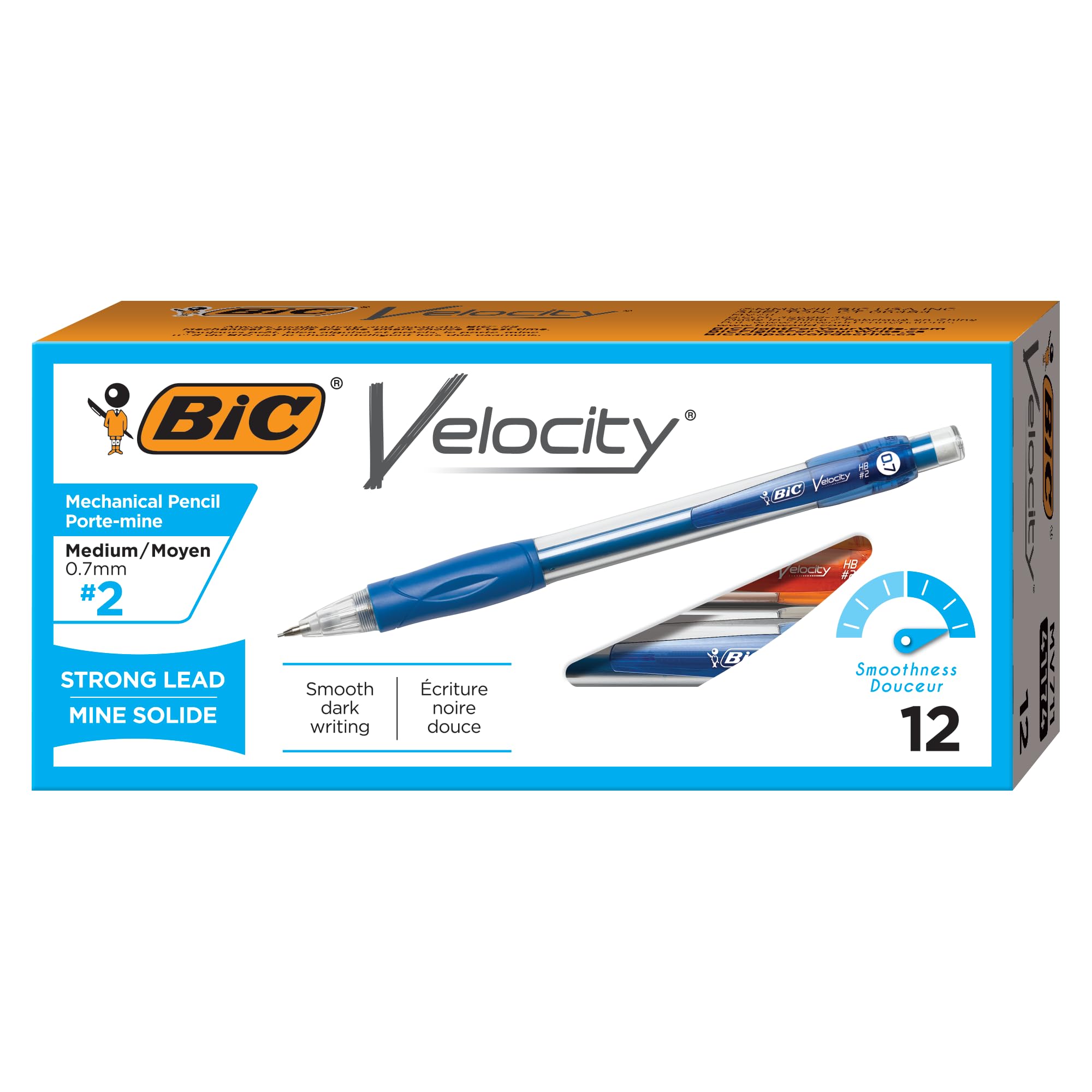 BIC Velocity Strong Lead Mechanical Pencils, With Colorful Barrel, Thick Point (0.9mm), 12-Count Pack Mechanical Pencils With Erasers