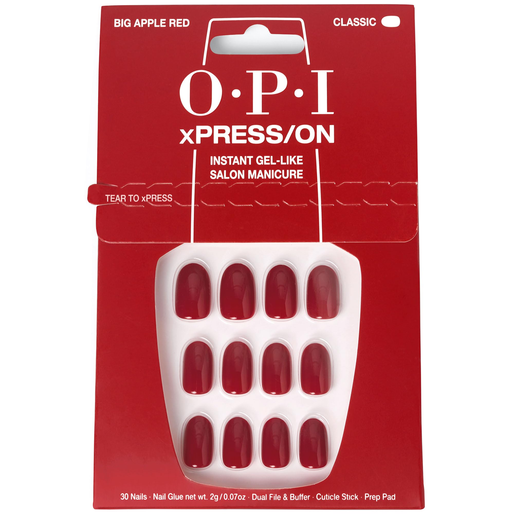 OPI xPRESS/ON Press On Nails & Cuticle Oil, 30 Pcs Reusable False Nails with up to 14 Days of Wear, Deeply Nourishing Cuticle Oil, Gel-Like Salon Manicure, Red/Pink Nail Polish