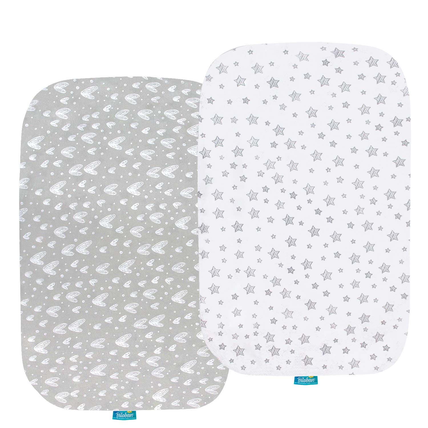 Bassinet Fitted Sheets Compatible with AMKE 3 in 1 Bassinet(35" X 20" ), Milliard, Bellababy and TCBunny Bassinet, 2 Pack, 100% Jersey Knit Cotton, Breathable and Heavenly Soft, Grey and White Print