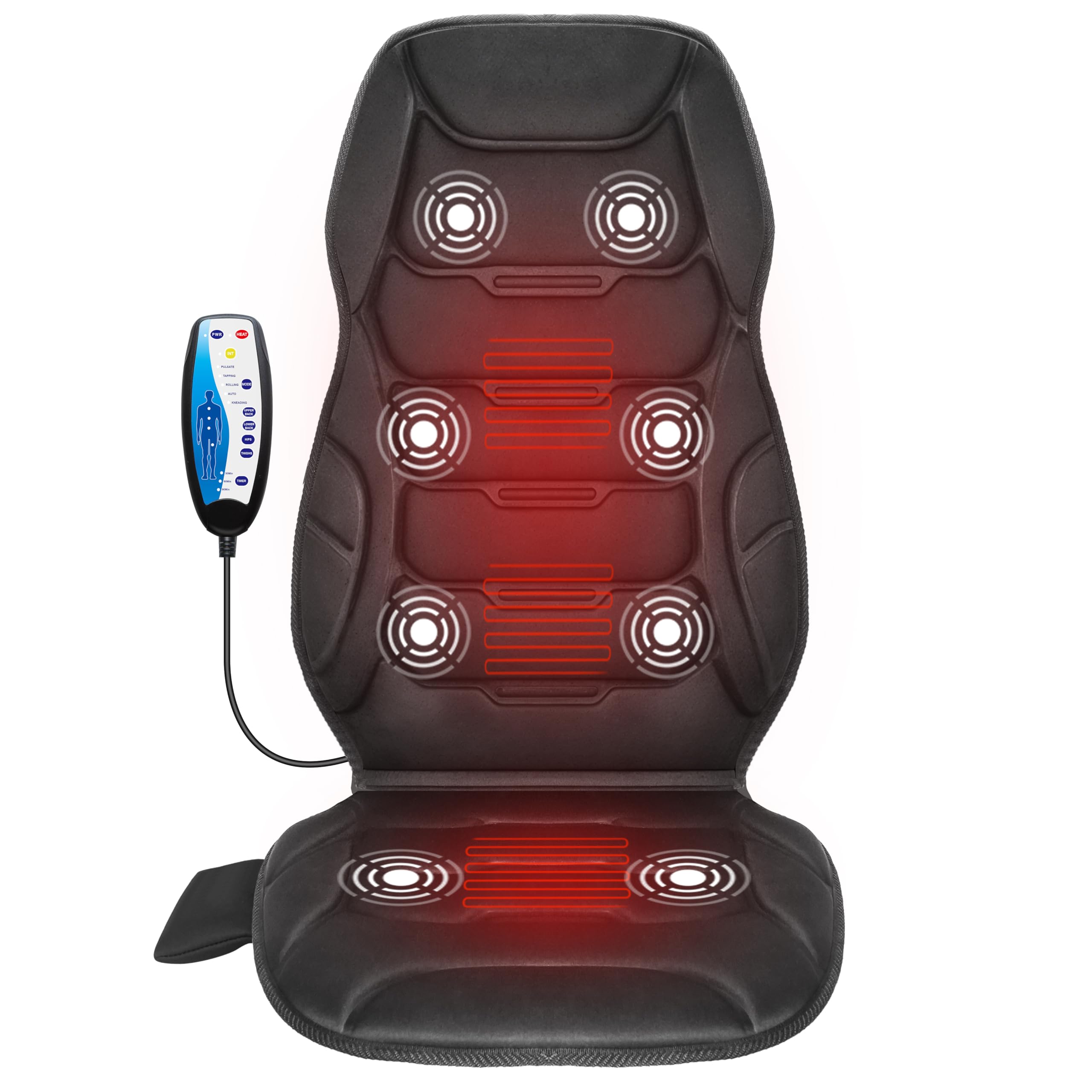 COMFIER Back Massager with Heat, Vibration Massage Seat Cushion with 8 Massage Nodes & 5 Modes, Adjustable Chair Massage Pad for Home Office, Heated Chair Pad Gifts for Mom,Dad