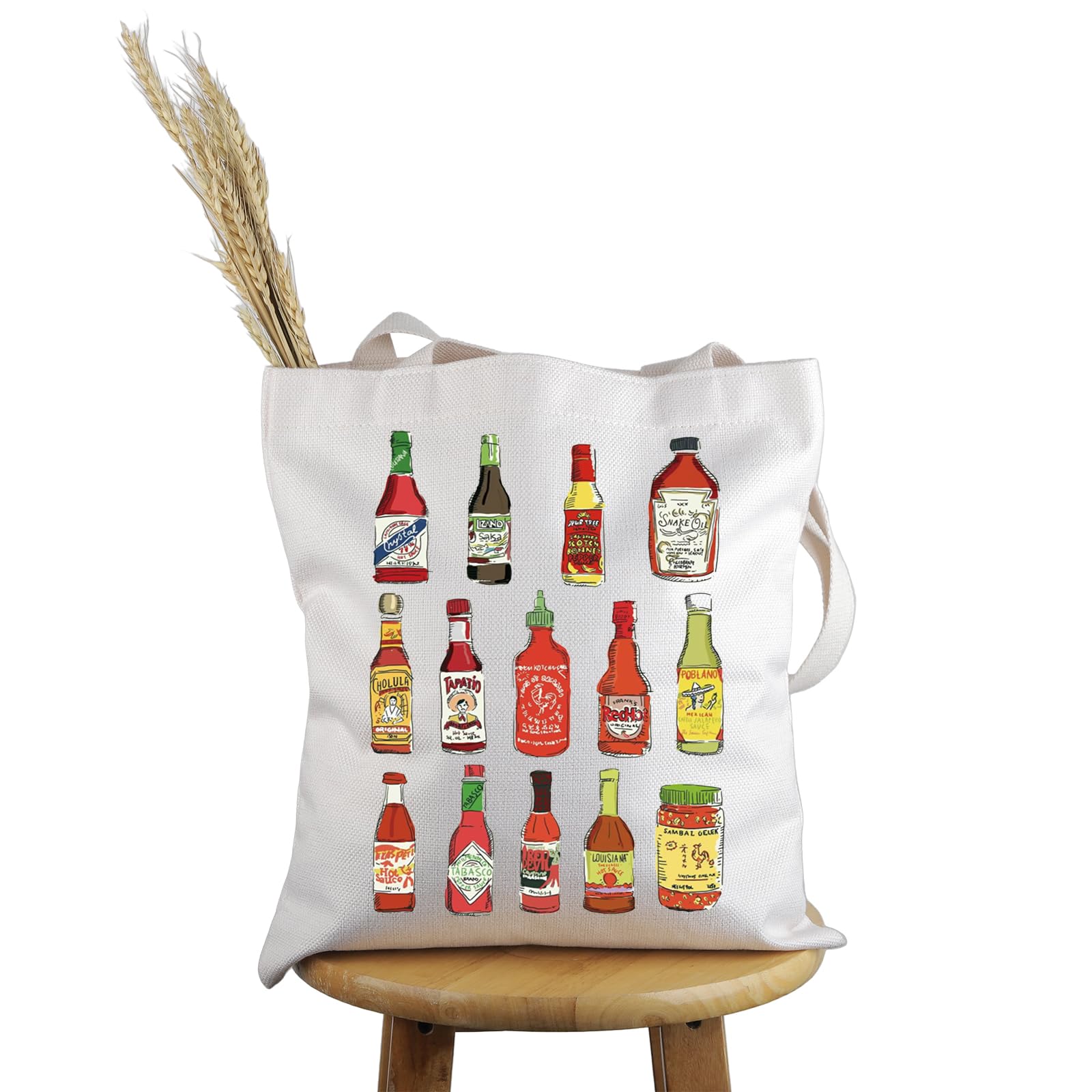 PYOUL Hot Spicy Meal and Sauce Lover Gift Spicy Food Lover Chilli Sauce Tote Bag Spice Lover Handbag Foodie Gift