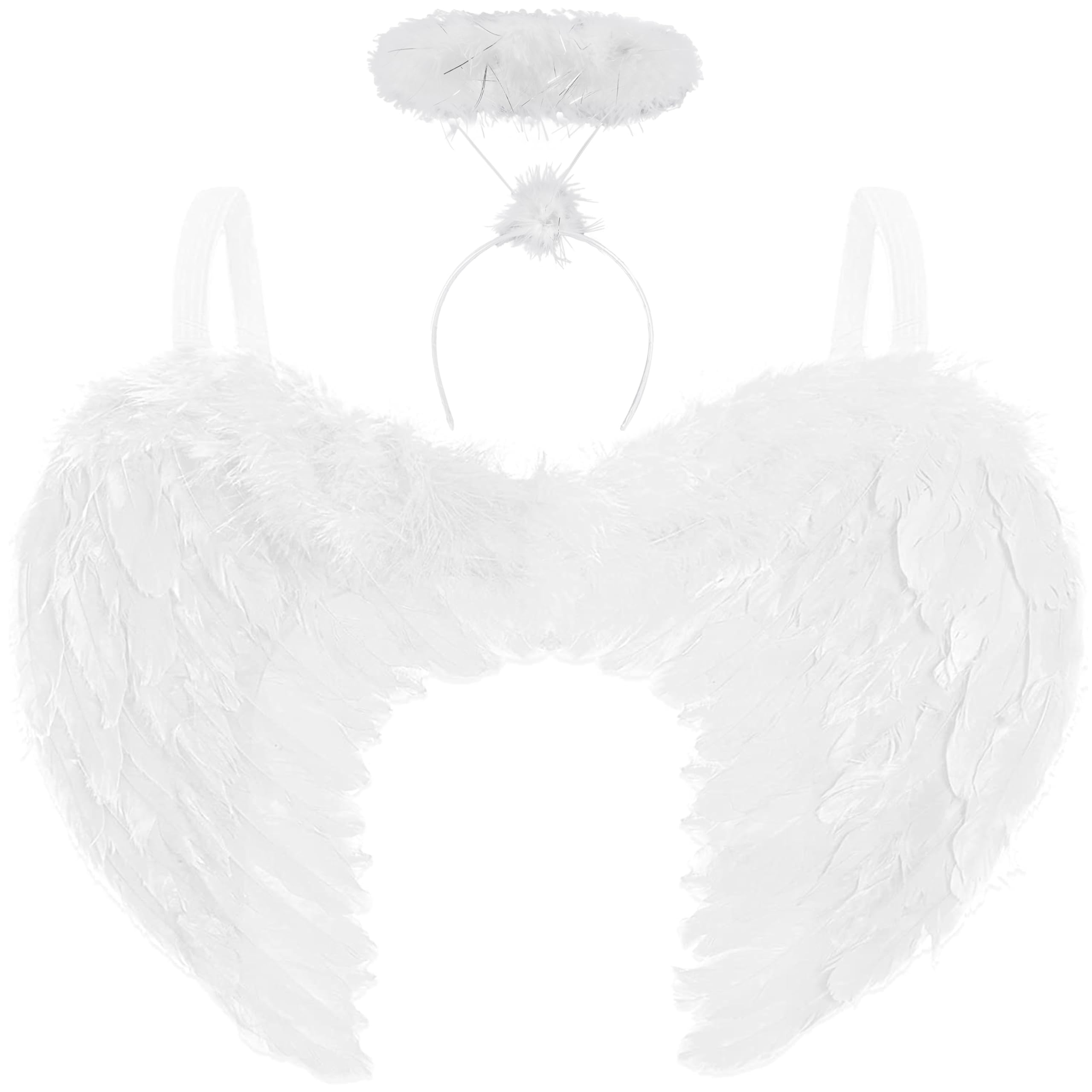 White Angel Wings and Halo Angel Costume for Women - White Feather Wings and Angel Halo Headband for Angel Halloween Costumes Women Halloween Angel Wings Kids - Christmas Angel Costume Adult