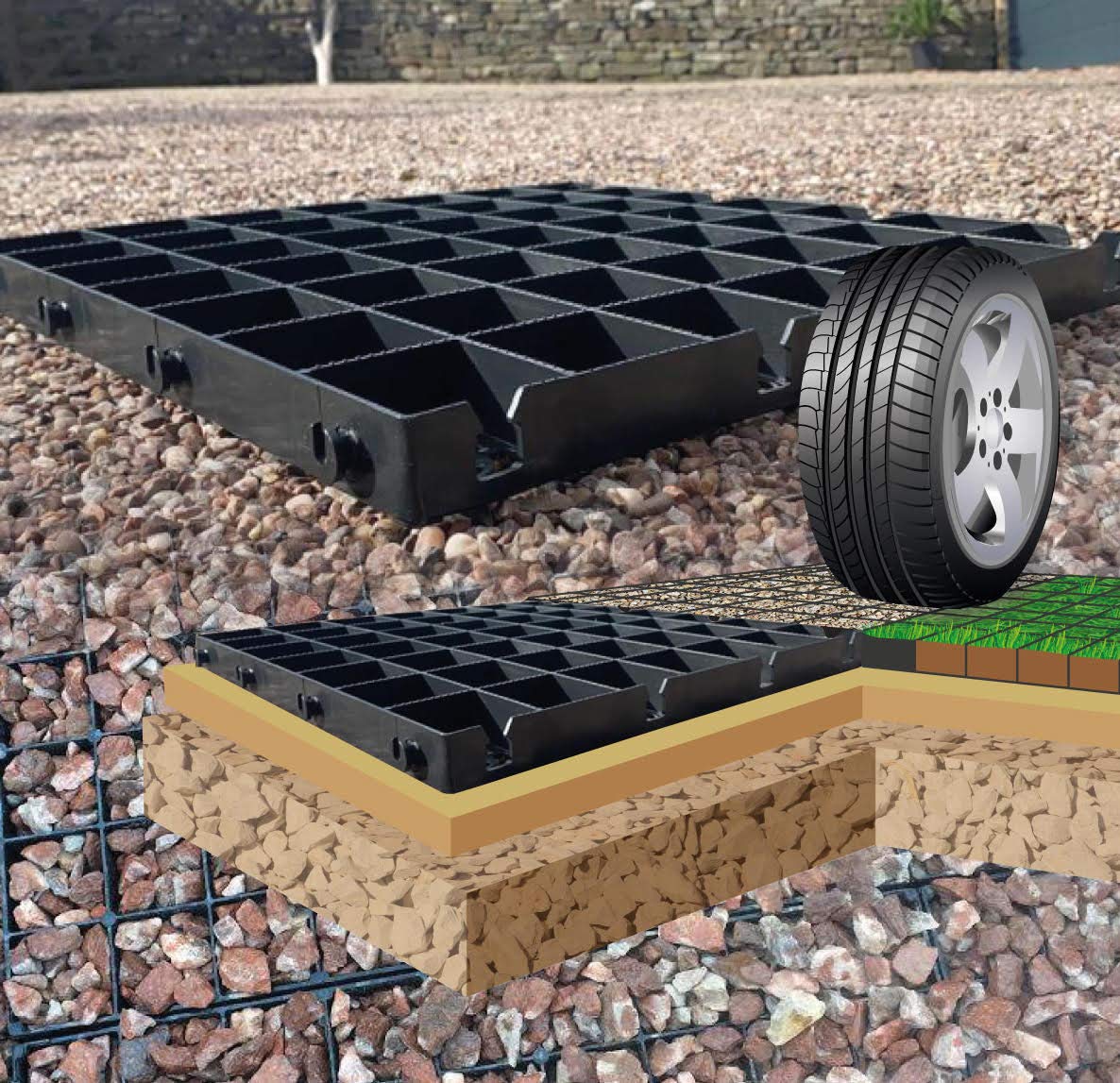 Ecodeck ECOPARKDRIVEWAY GRIDS X100 = 25 SQUARE METRE OF GRAVEL GRIDS GRAVEL GRIDS GRASS GRID PLASTIC STABILITY GRIDS ECO PAVING BASES & PARKING DRIVE WAY GRID POROUS GRASS OR GRAVEL GRIDS