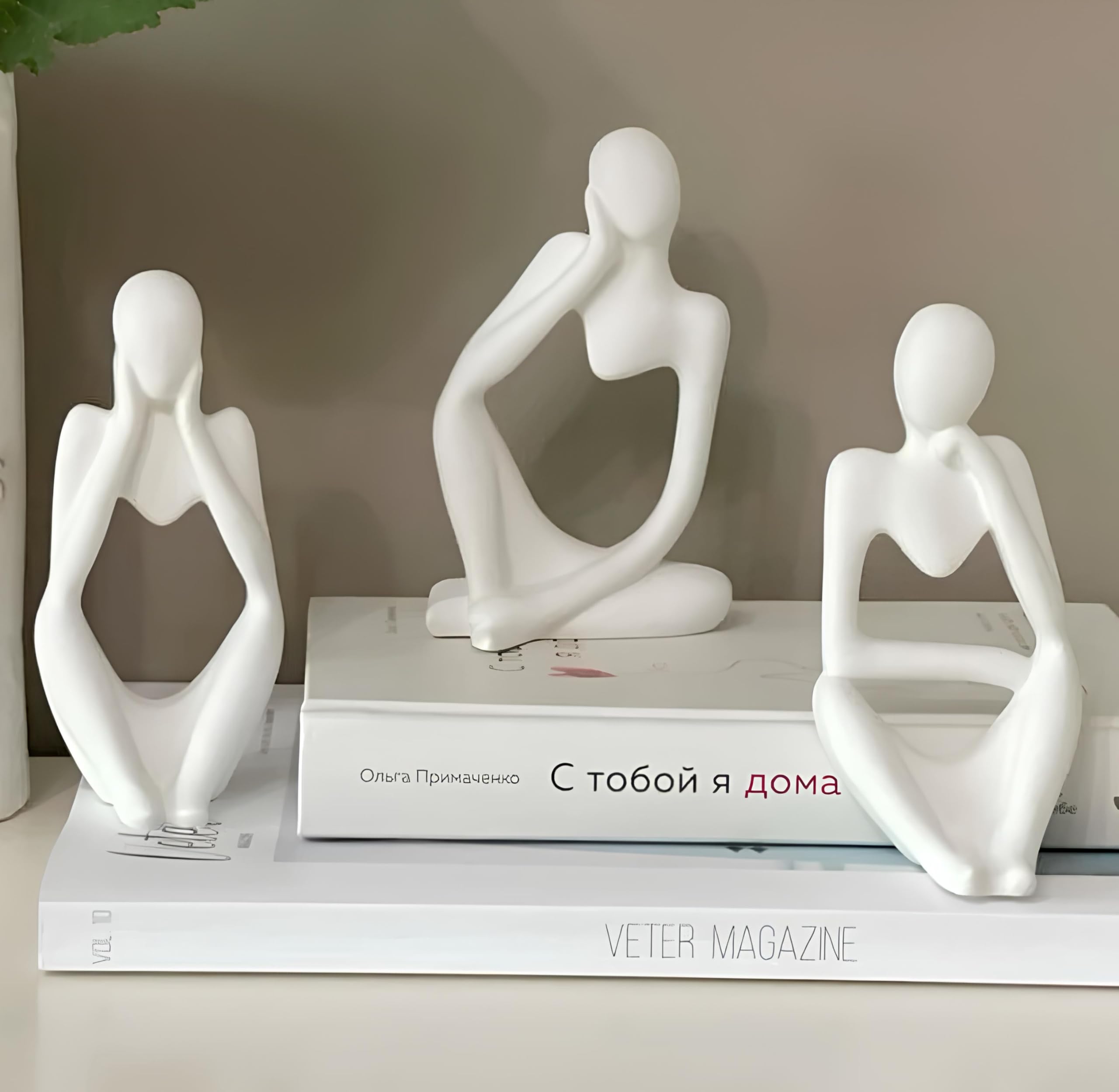 URBAN SENSE™ | Home Decor Ceramic Figurines Showpiece Decorative Figurines, Gifting Idol Abstract Statue Matte Finish (White Matte Thinker)