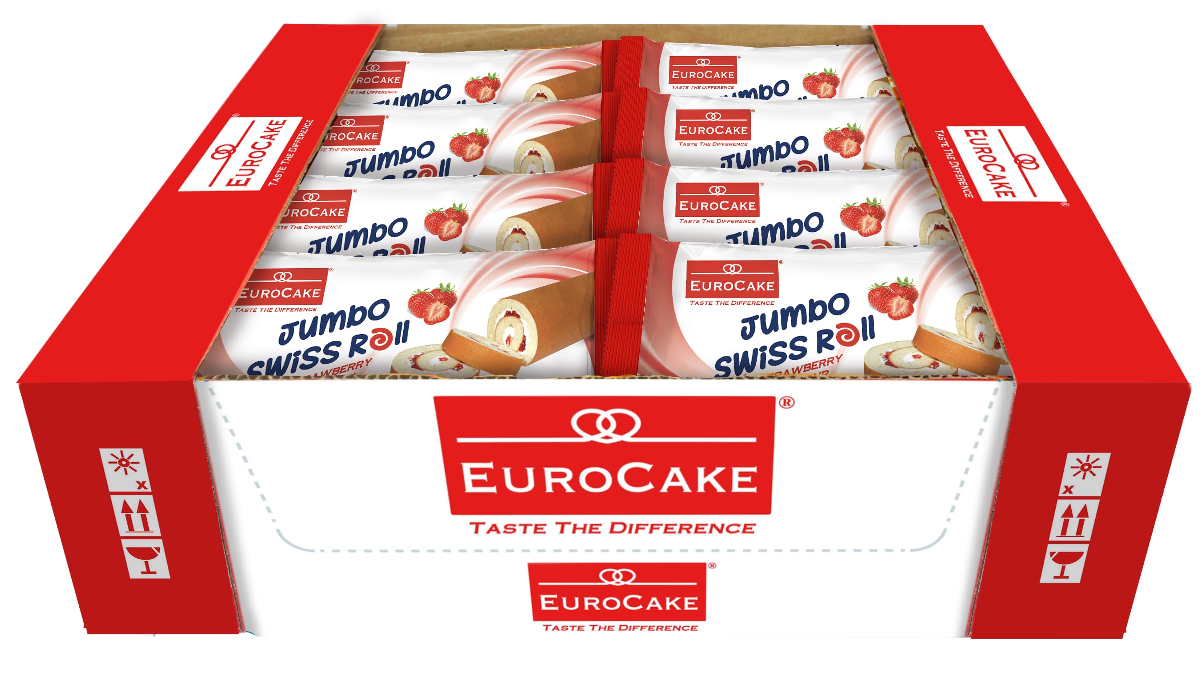 Euro CakeJumbo Swiss Roll - Strawberry Flavour, 24 Pack Tray(60gms each)