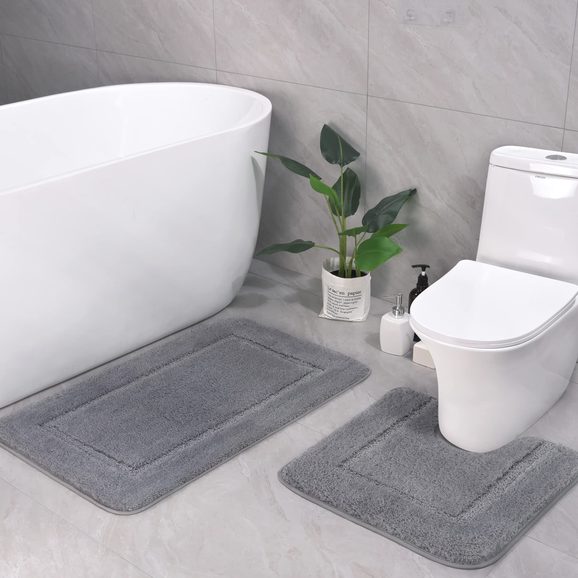 LOCHAS Bathroom Rug Set Light Grey, Soft Bath Rug Set 2 Piece Set, Toilet Mat U-Shaped 20x20 and 34x20 Bathroom Rugs, Quickly Dry Mats for Bathroom, Tub, Washable, Super Absorbent Floor Mat