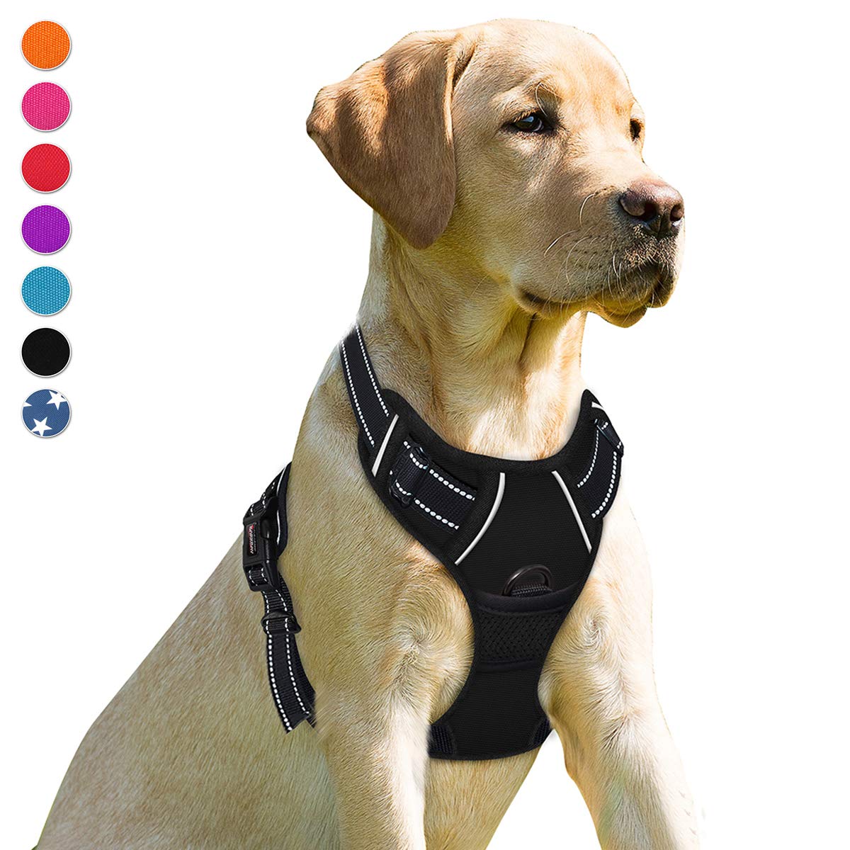 BARKBAYNo Pull Dog Harness Front Clip Heavy Duty Reflective Easy Control Handle for Large Dog Walking(Black,L)